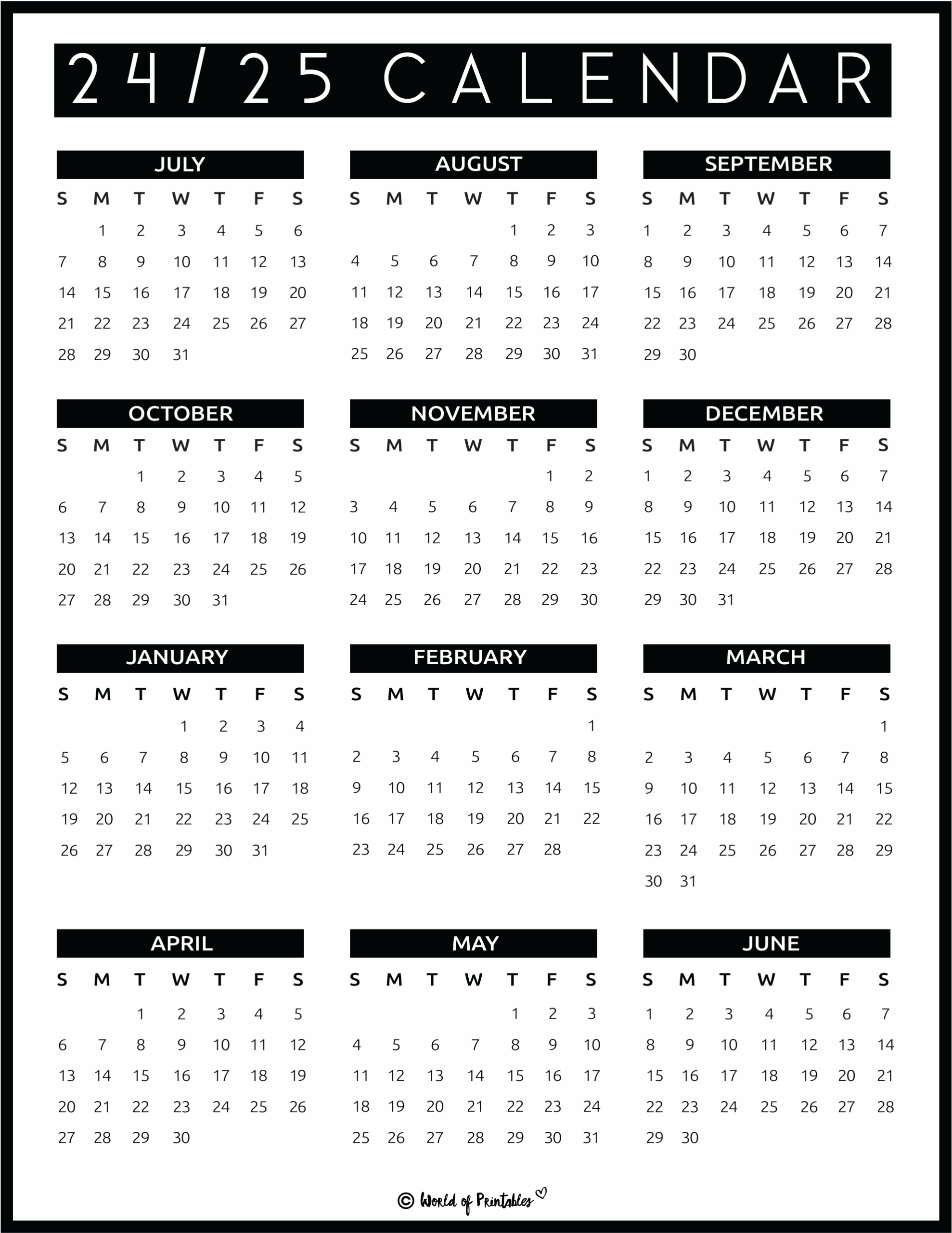 Blank 2025 Fall Semester Calendar