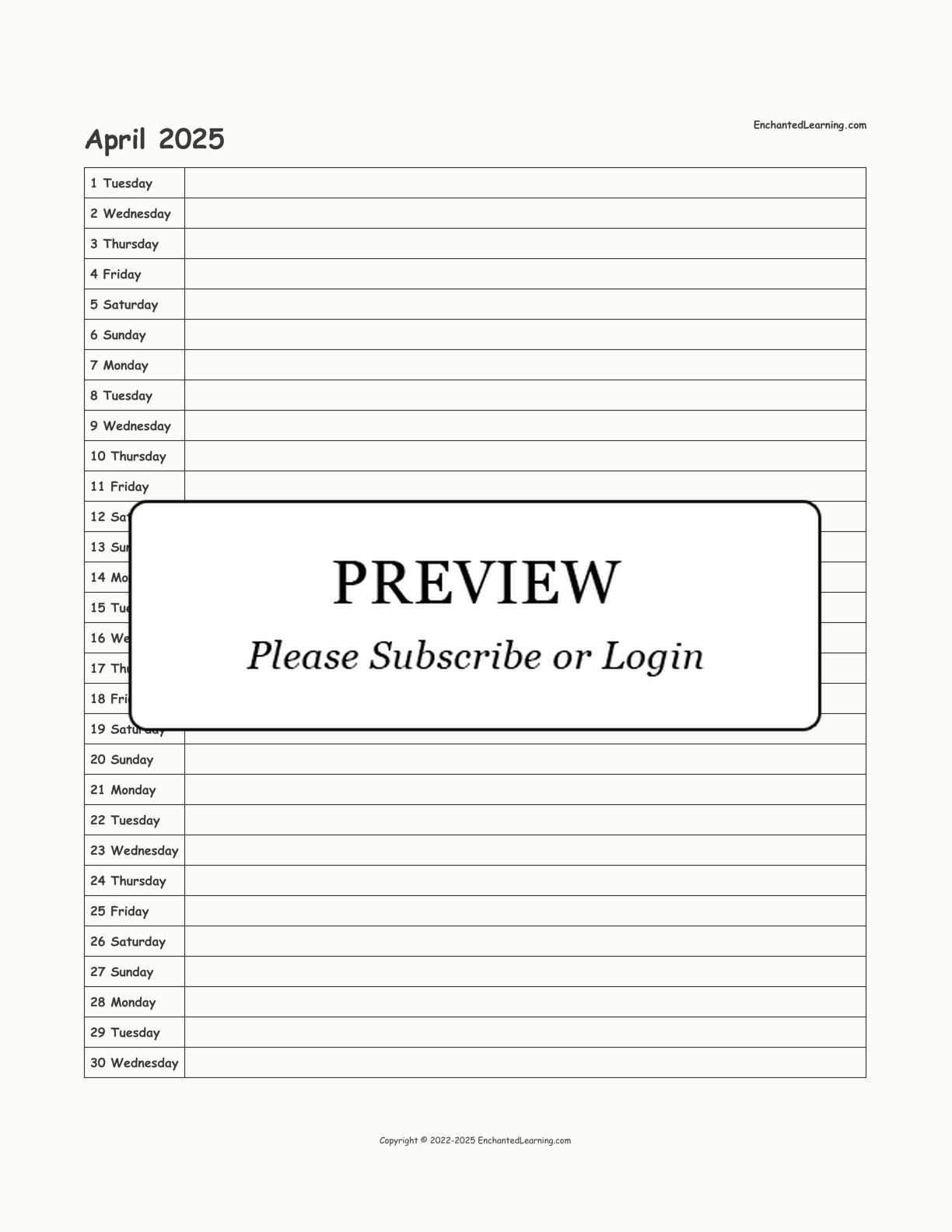 Calendar School Year 2025 Blank