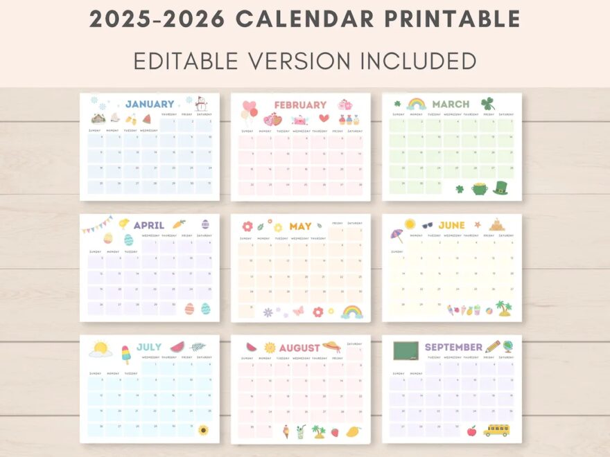 2025 2026 Calendar Printable Printable Calendar Editable Calendar 2025 Calendar 2026 Calendar 2025 2026 Planner Monthly Calendar PDF Etsy