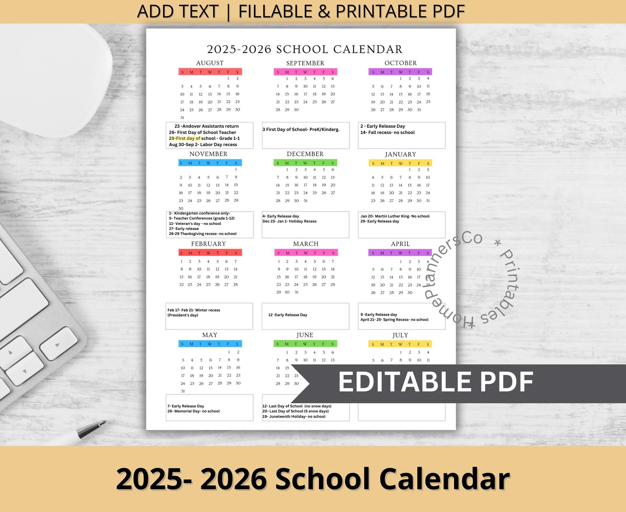 2025 Academic Calendar Blank