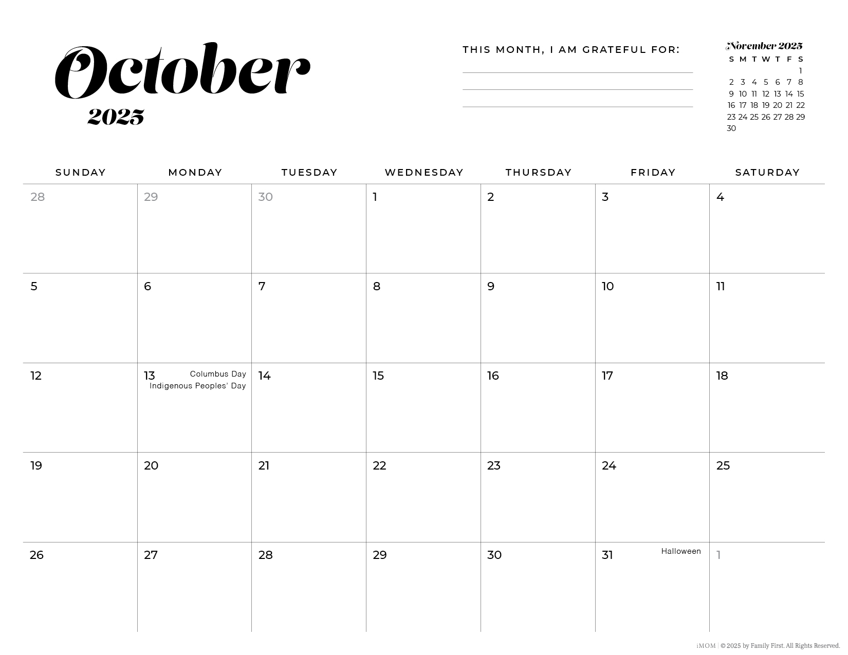 October 2025 Free Blank Calendar October 2025 Free Blank Calendar