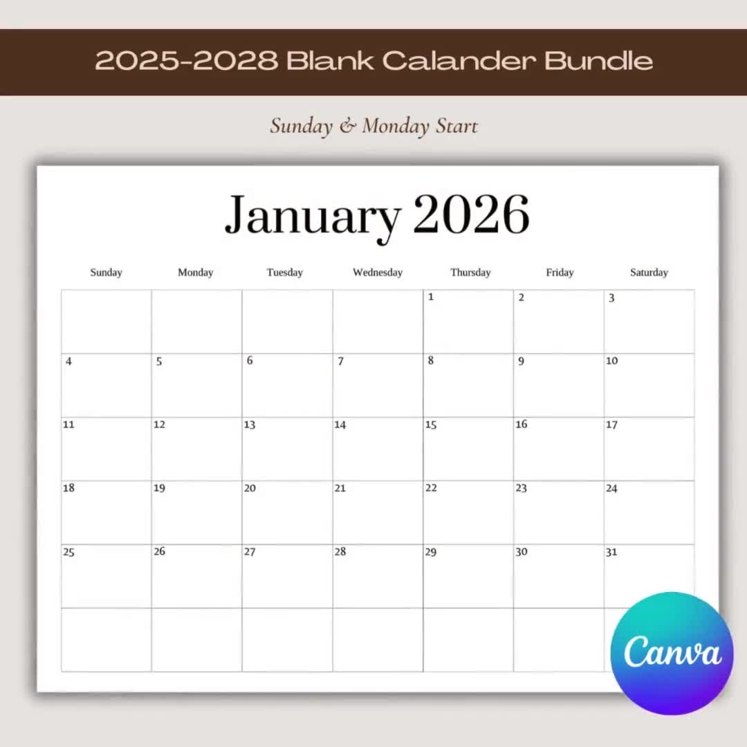 Blank Printable Calendar Start Monday2025
