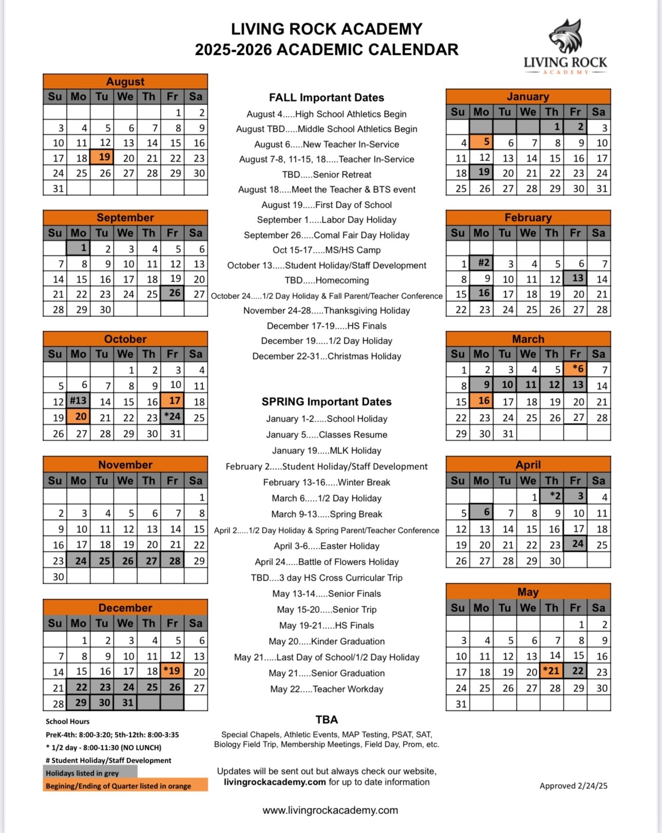 2025/26 Year School Calendar Blank