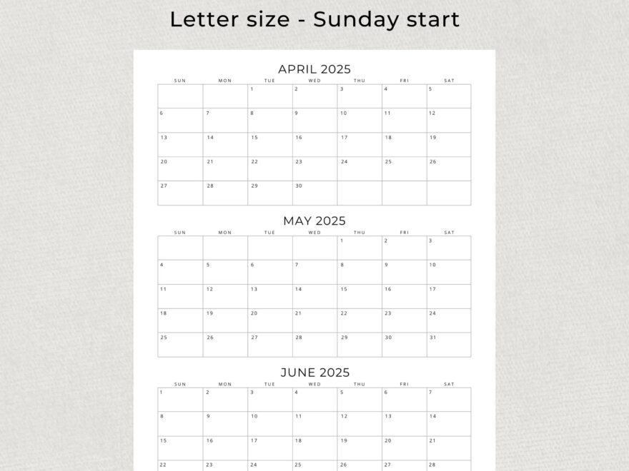 2025 3 Months Per Page Calendar Printable 2025 Monthly Calendar 2025 Monthly Planner Quarterly Work Planner Desk Or Wall Calendar PDF 2025 Etsy