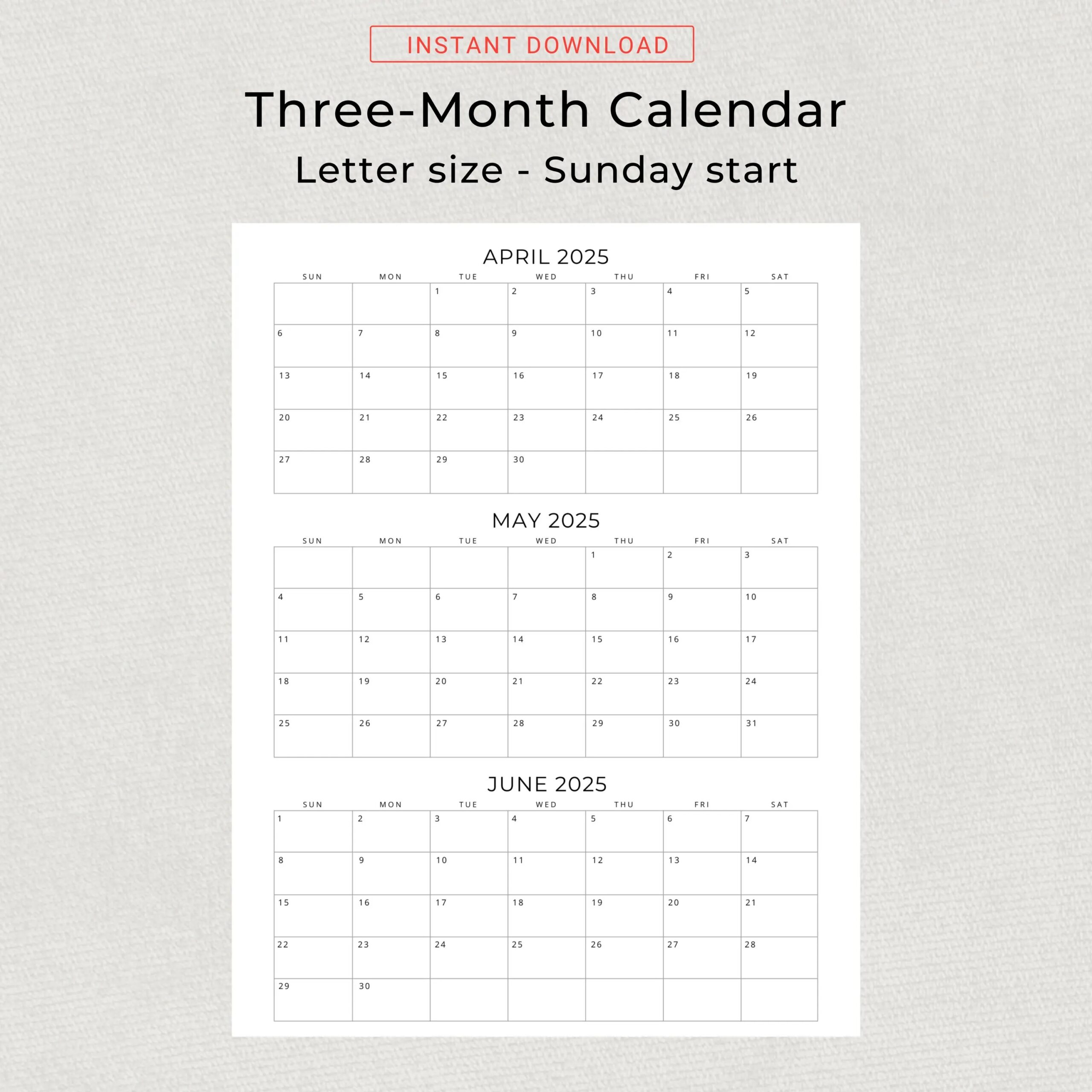2025 3 Months Per Page Calendar Printable 2025 Monthly Calendar 2025 Monthly Planner Quarterly Work Planner Desk Or Wall Calendar PDF 2025 Etsy