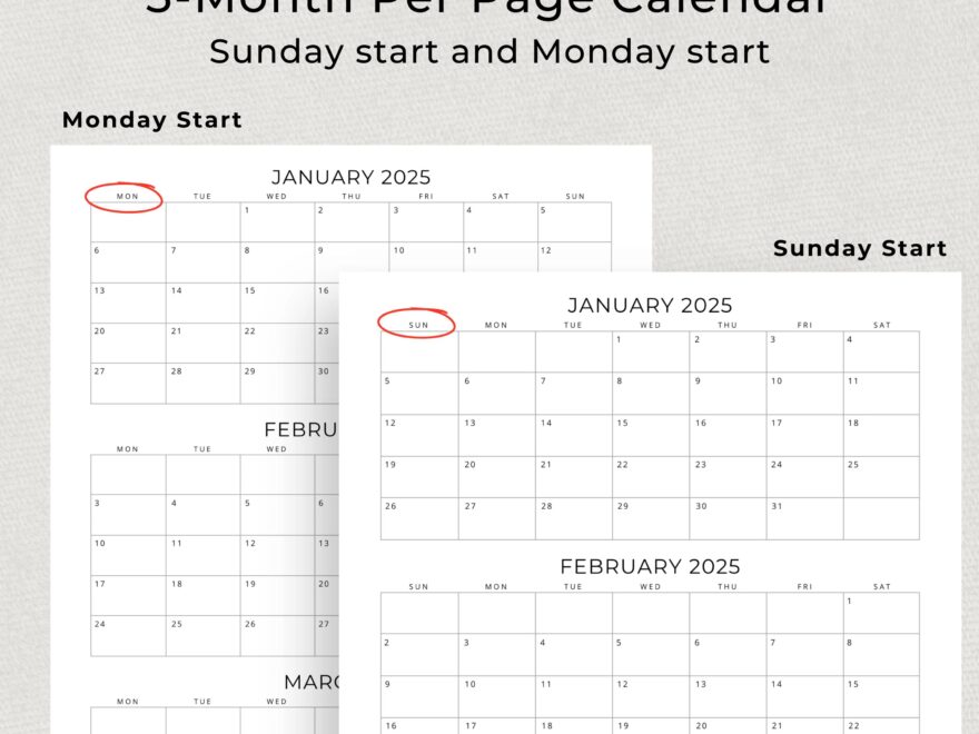 2025 3 Months Per Page Calendar Printable 2025 Monthly Calendar 2025 Monthly Planner Quarterly Work Planner Desk Or Wall Calendar PDF 2025 Etsy