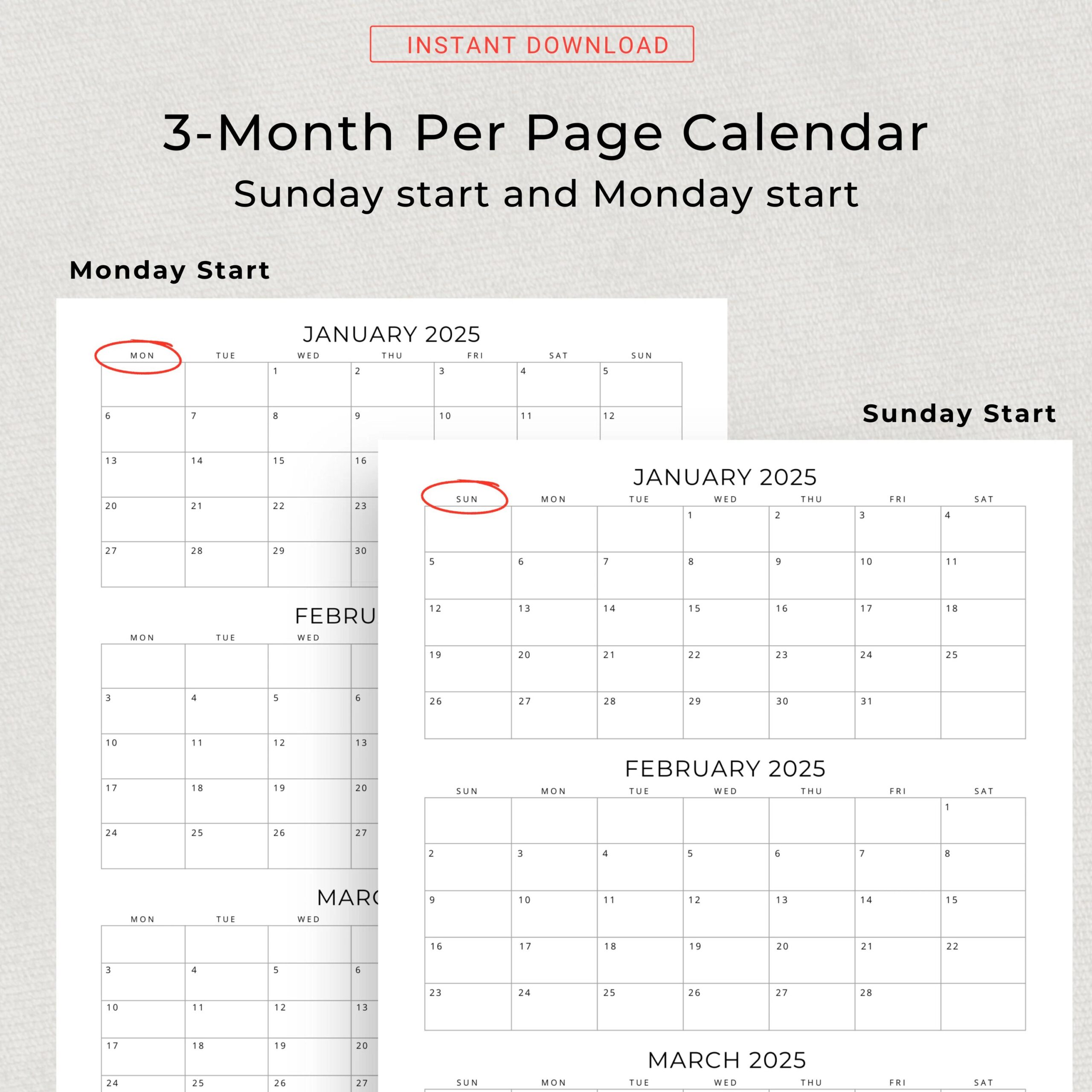 2025 3 Months Per Page Calendar Printable 2025 Monthly Calendar 2025 Monthly Planner Quarterly Work Planner Desk Or Wall Calendar PDF 2025 Etsy