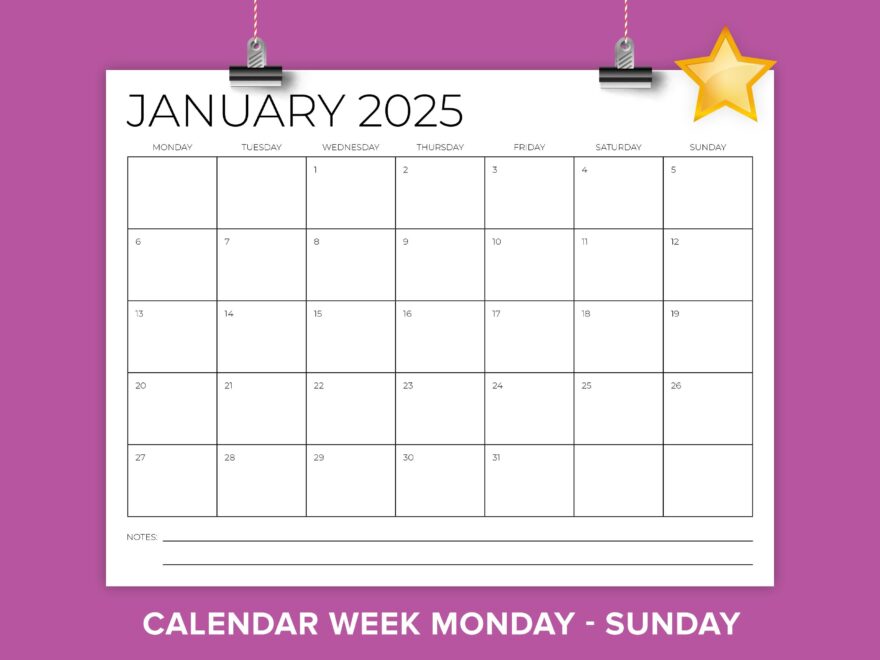 2025 8 5 X 11 Inch MON SUN Calendar