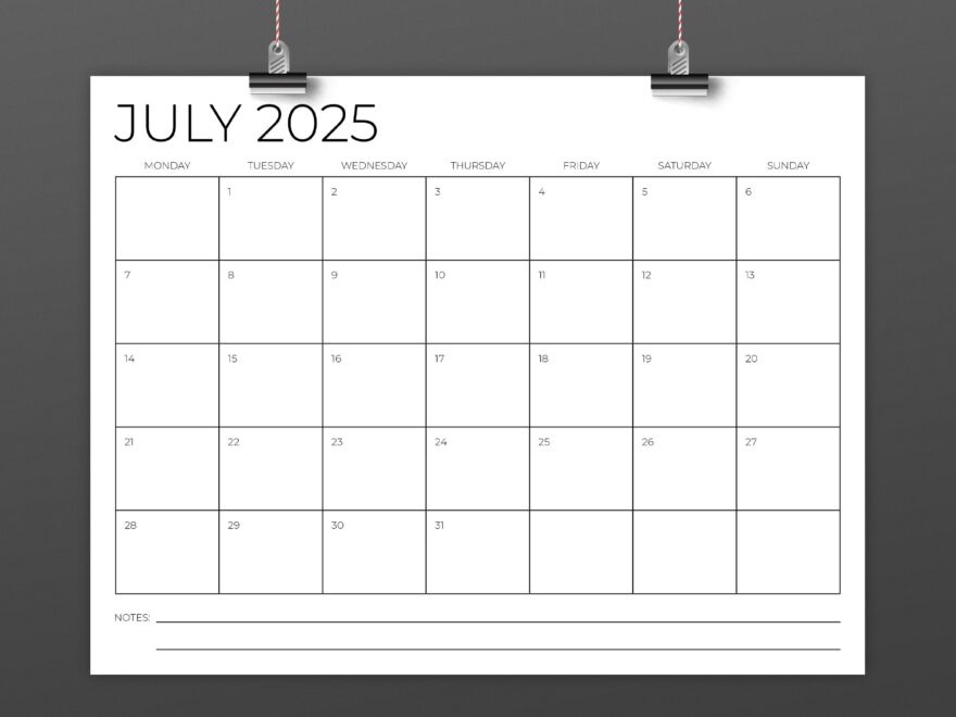 2025 8 5 X 11 Inch MON SUN Calendar