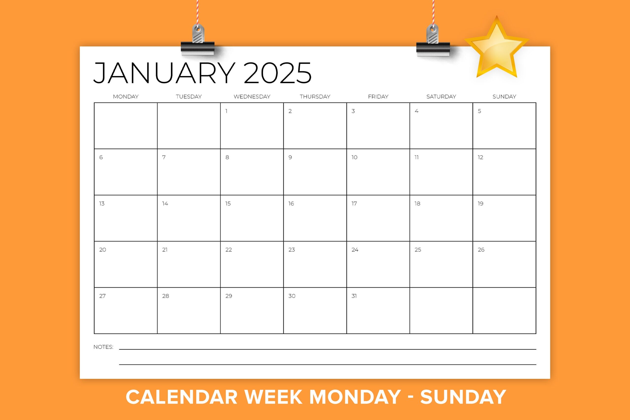 2025 A4 Thin Sans Serif MON SUN Calendar By Running With Foxes TheHungryJPEG