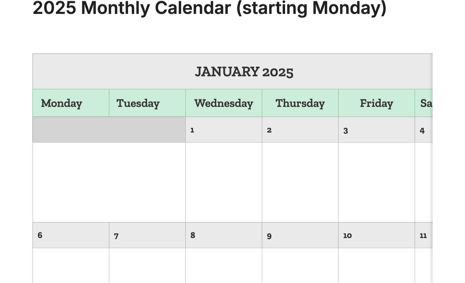 2025 Annual Calendar Template