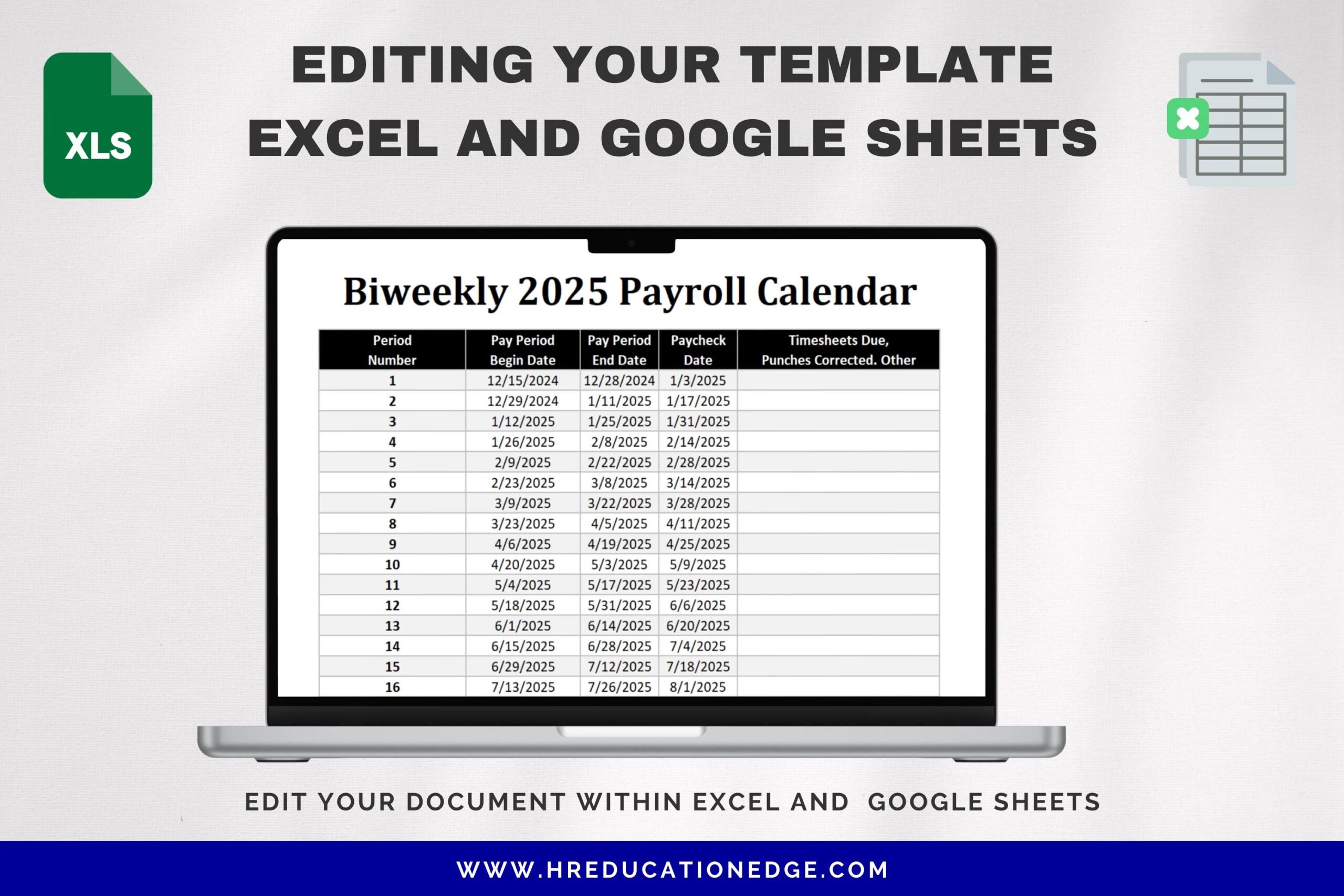 2025 Biweekly Payroll Calendar Editable Printable excel Word PDF Etsy