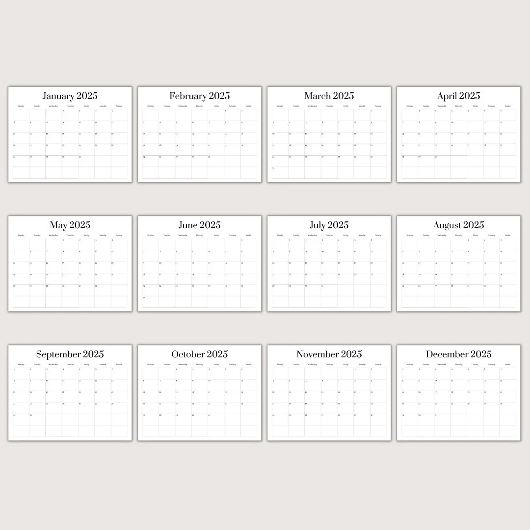 2025 Blank Calendar Template Blank Calendar Printable Blank Calendar 12 Month Calendar Editable Calendar Minimalist Design Etsy