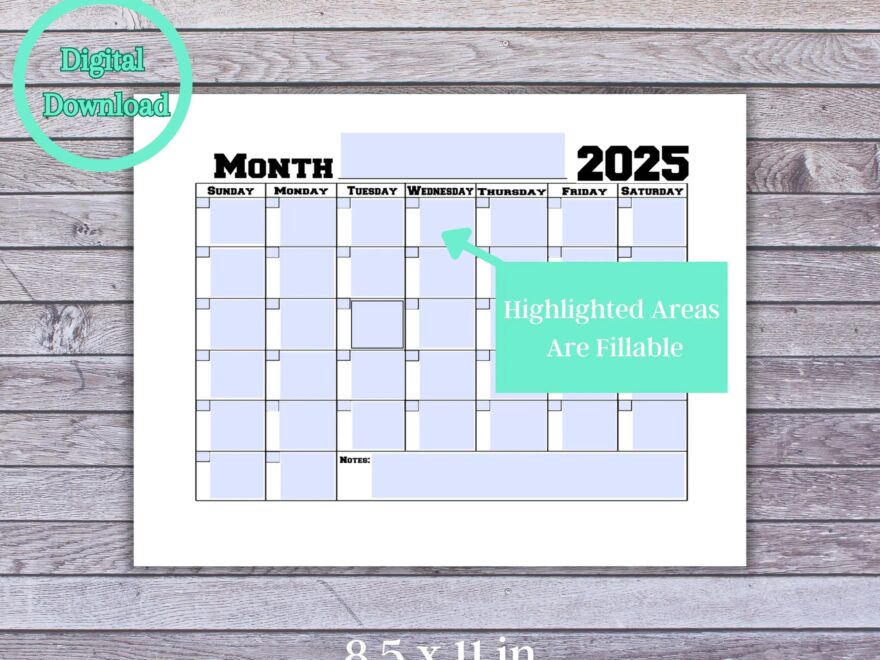 2025 Blank Fillable Calendar Printable Monthly PDF Etsy