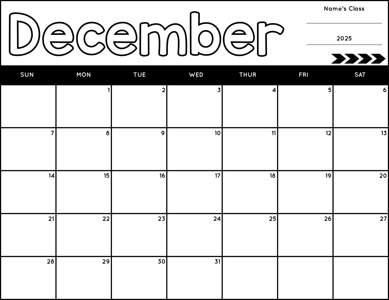 2025 Blank Monthly Calendar Template Printable Teaching Resources