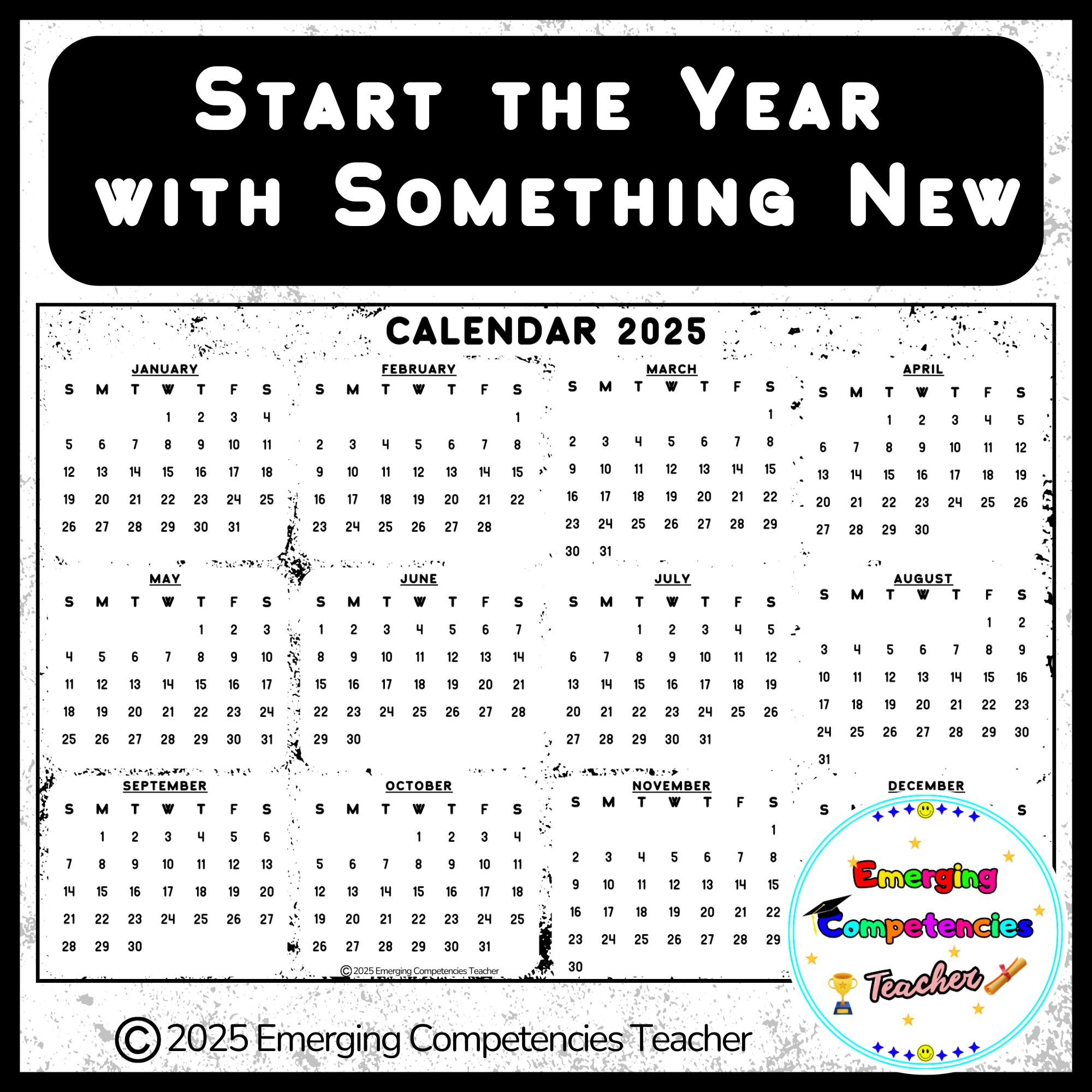 2025 Blank 12 Months Calendar