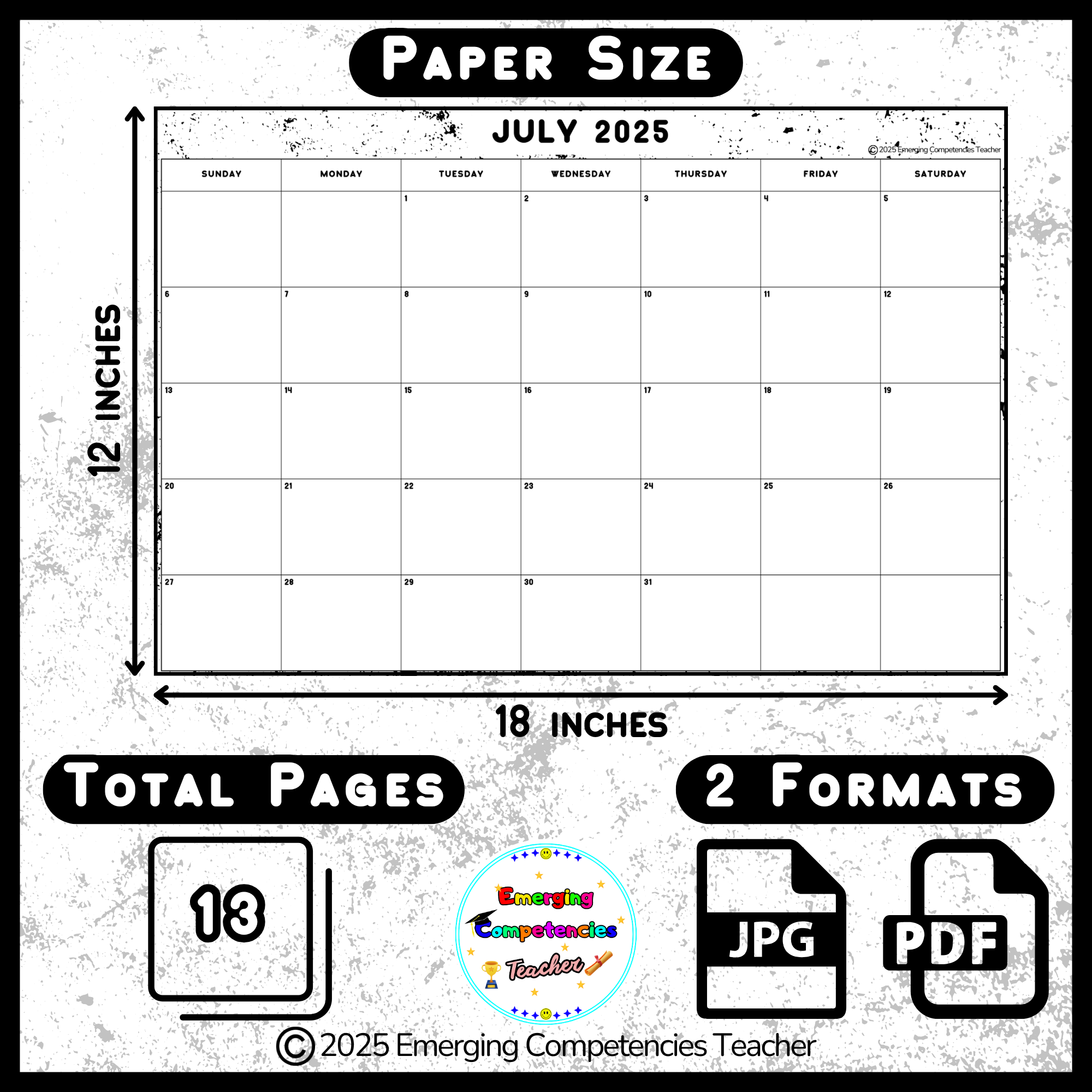 Full Size 2025 Blank Calendar