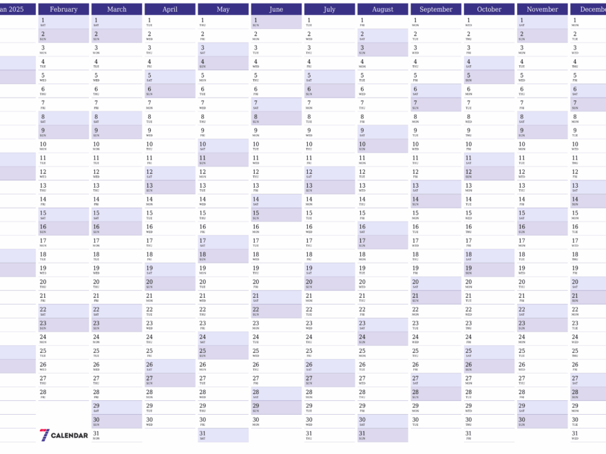 2025 Blank Yearly Calendar Template 7calendar