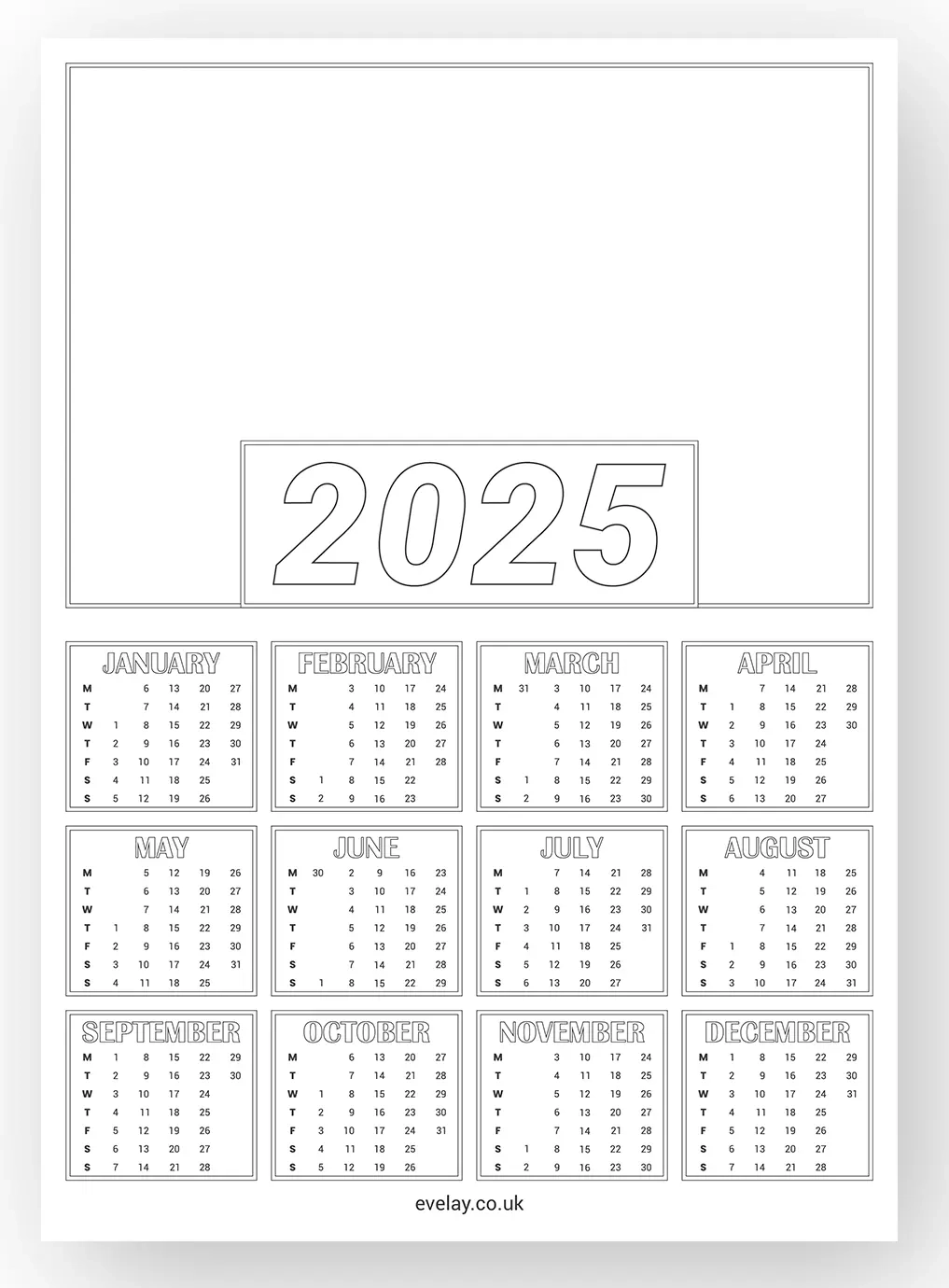 2025 Calendar Blanks Evelay