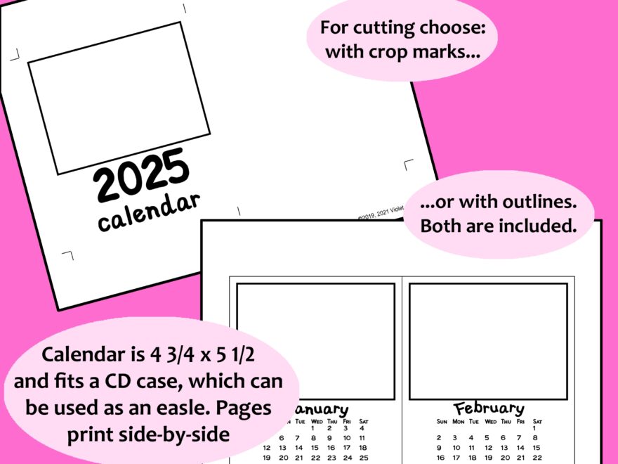 2025 Calendar CD CASE SIZE Printable Monthly Parent Christmas Gift For Parent Draw Simple Border CD1 Made By Teachers