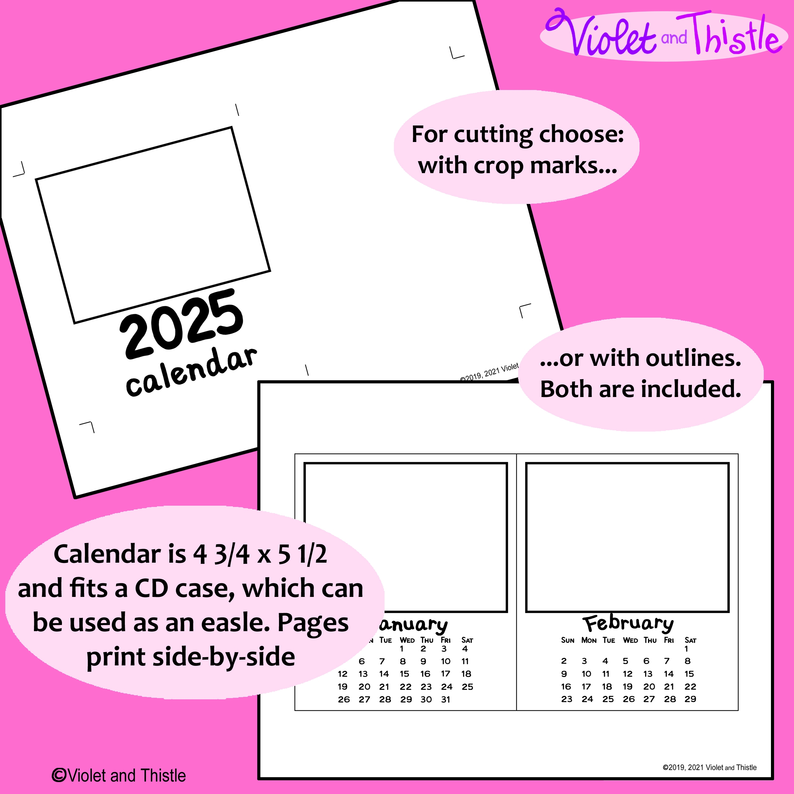 2025 Calendar CD CASE SIZE Printable Monthly Parent Christmas Gift For Parent Draw Simple Border CD1 Made By Teachers