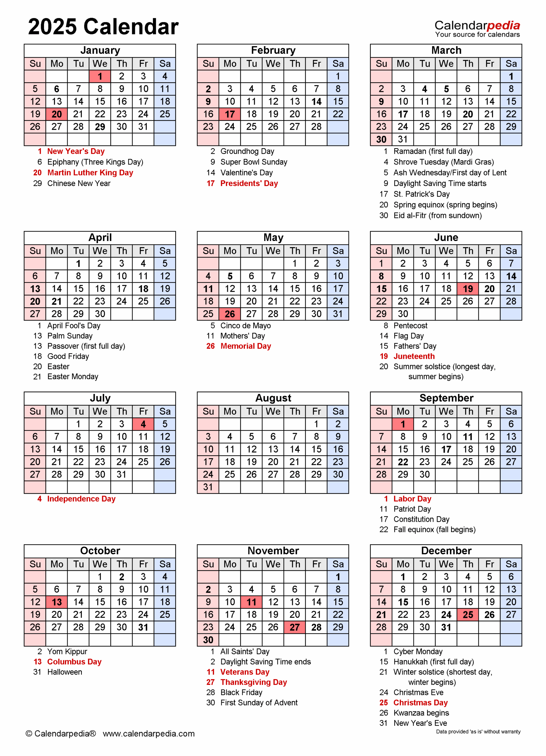 Blank Calendar 2025 365