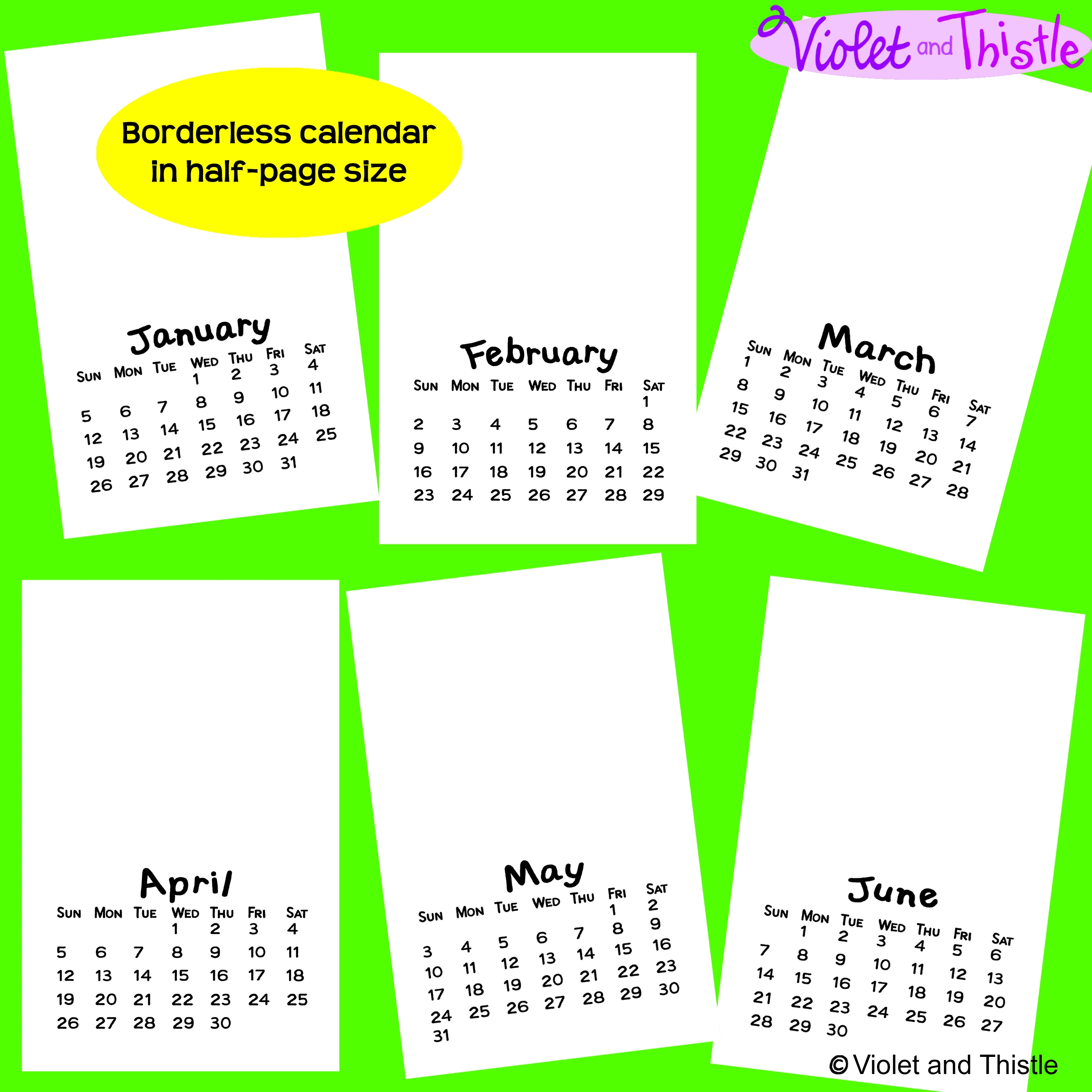 2025 Calendar HALF PAGE Printable Monthly Parent Christmas Gift For Parents Draw Borderless D1 Made By Teachers