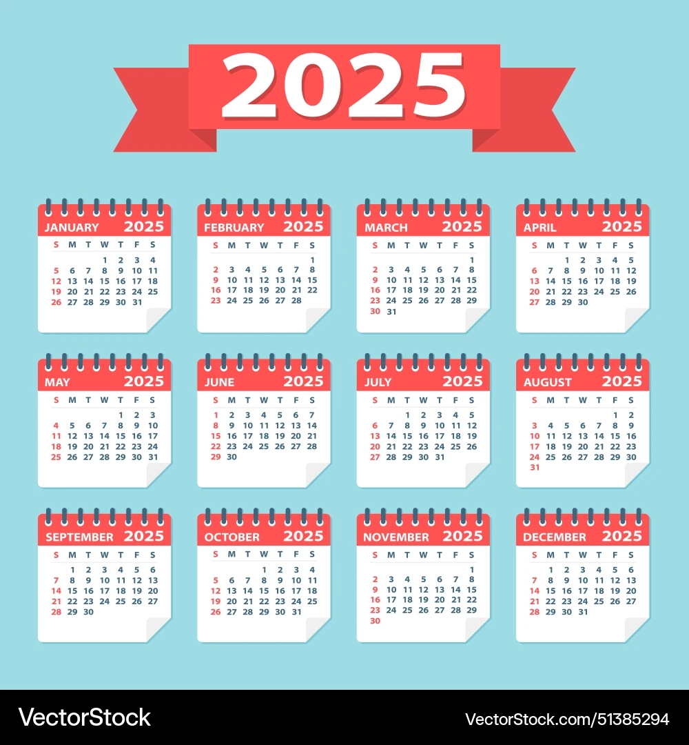 2025 Calendar Leaves Flat Set Royalty Free Vector Image