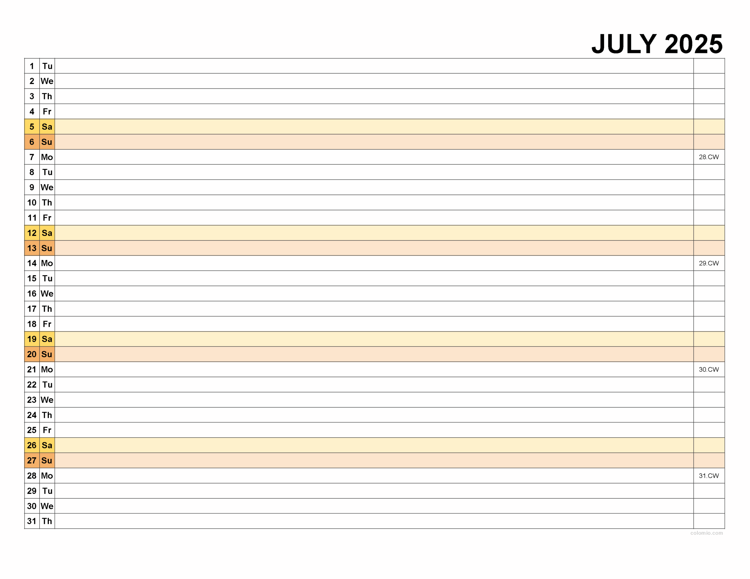 Blank 2025 Summer Calendars