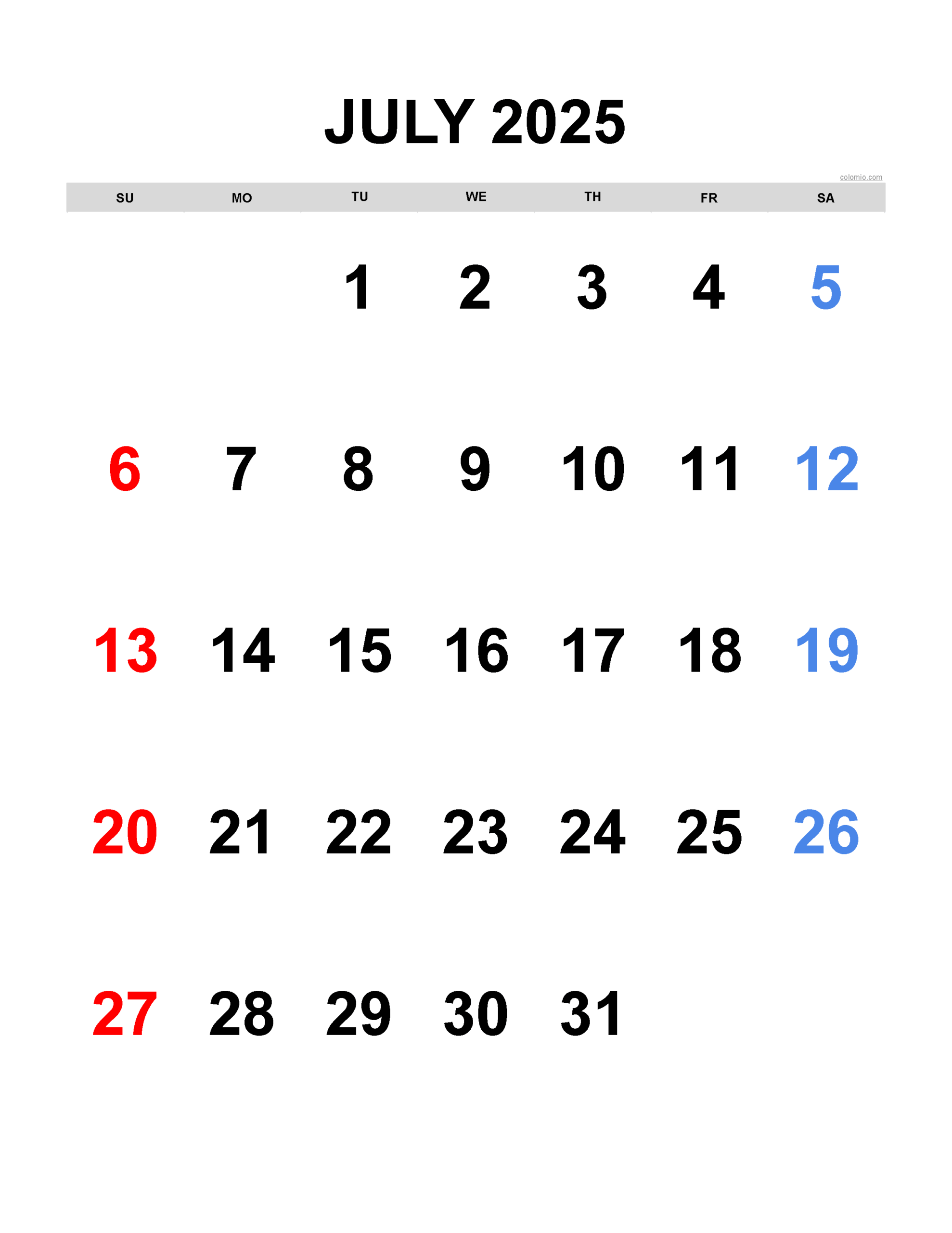 Printable Blank Portrait 2025 Calendar