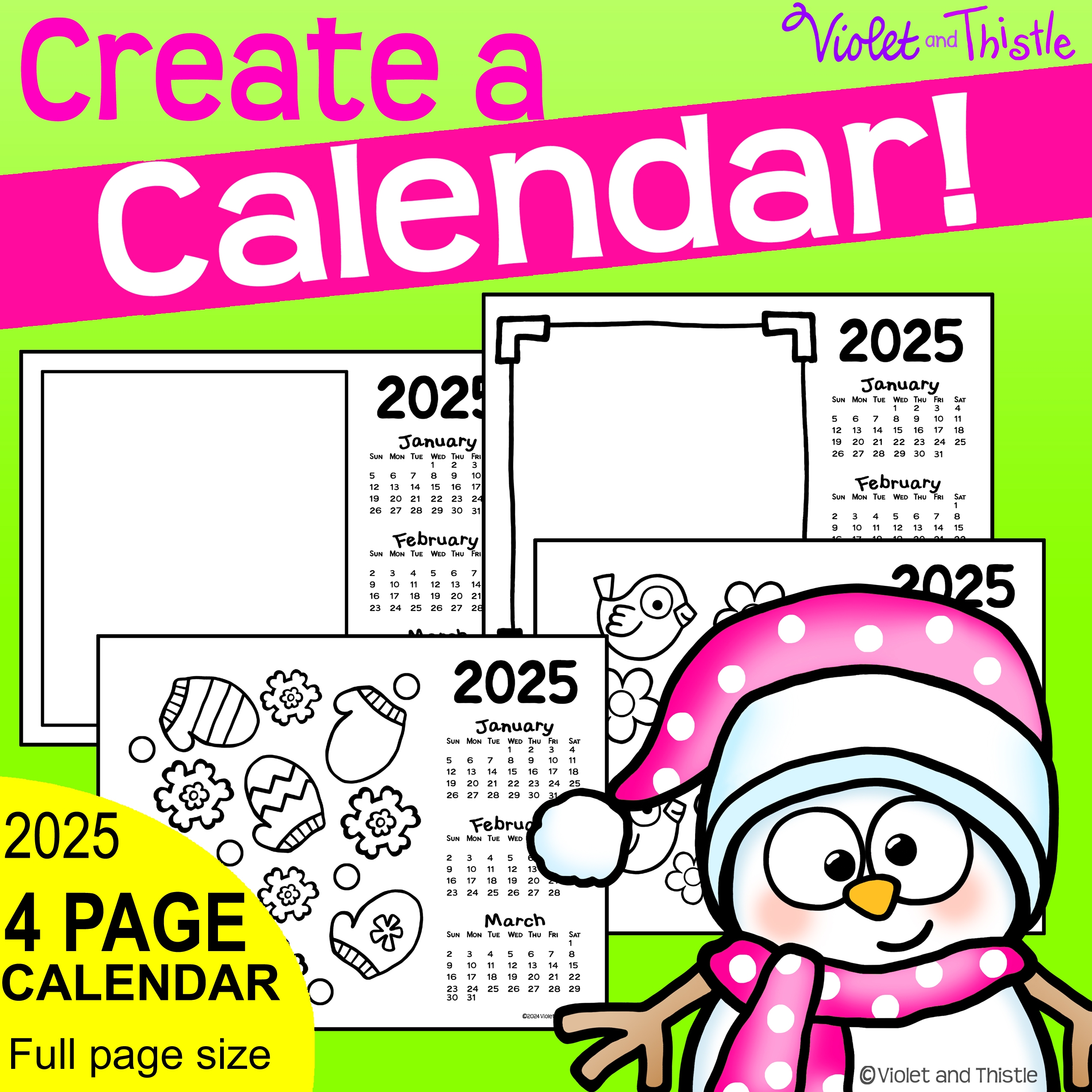 Blank Calendar 2025 Coloring