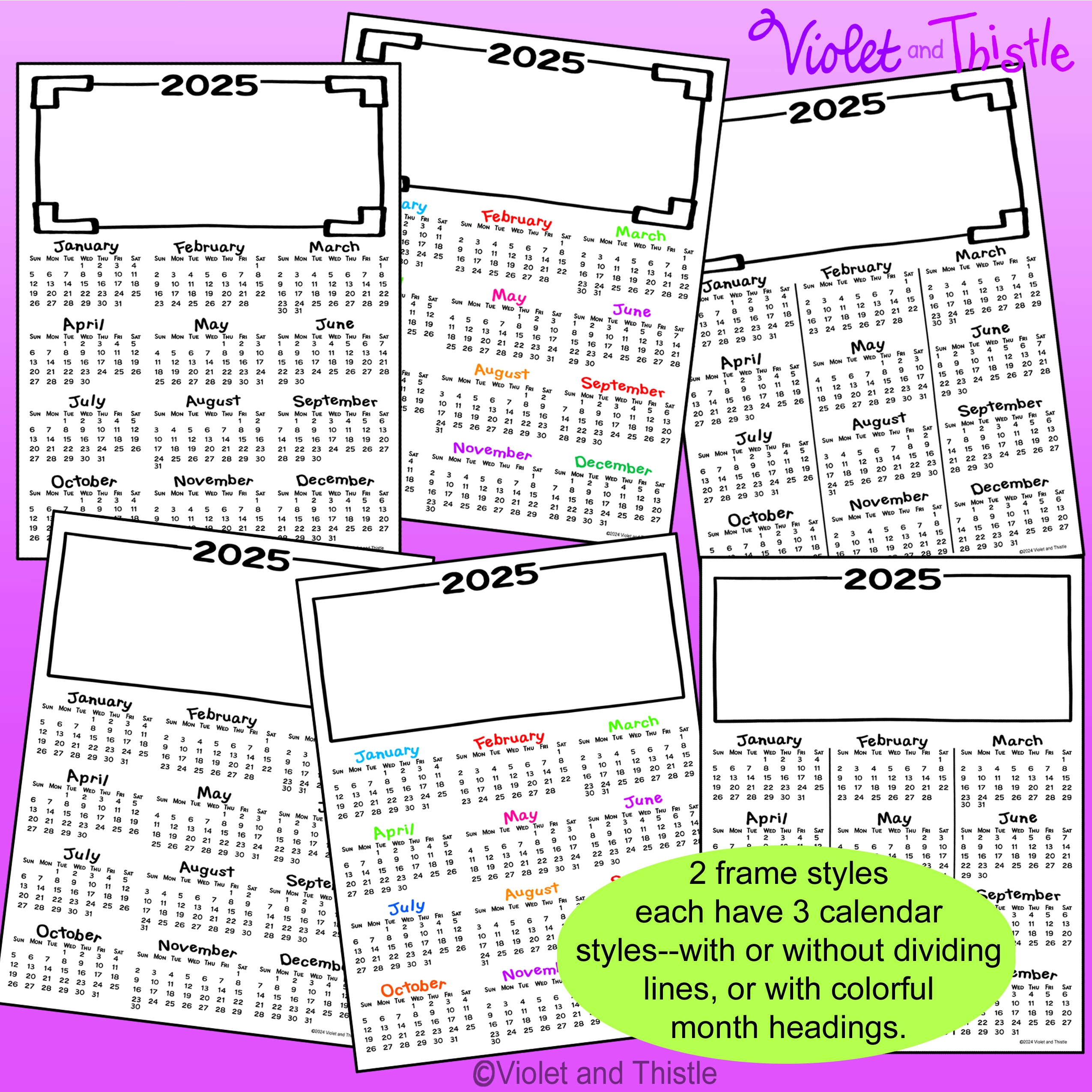 2025 Calendar Parent Christmas Gift Year At A Glance Fast One Single Page Last Minute Coloring 1P Made By Teachers