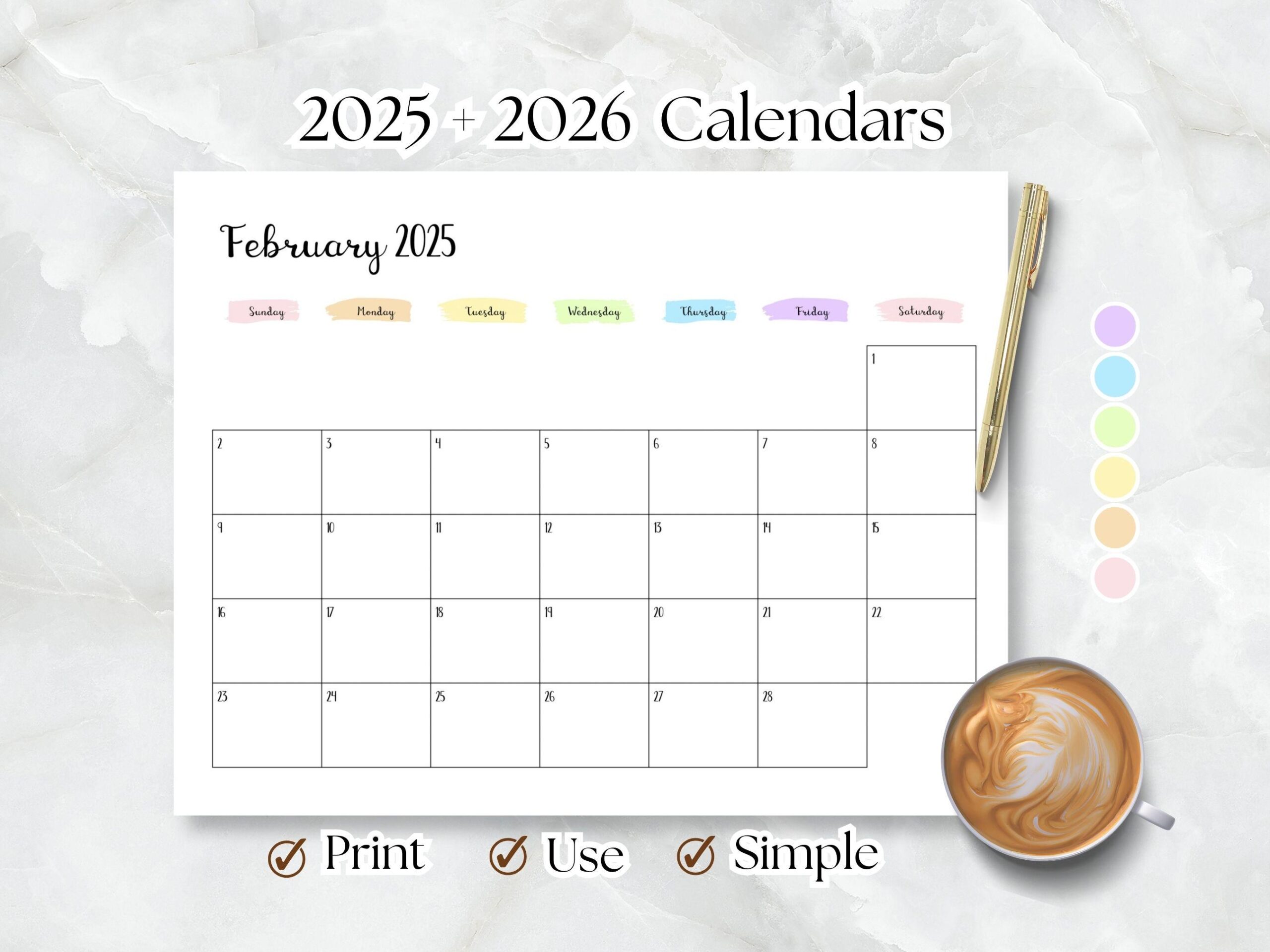 2025 Calendar Printable Blank PDF 2025 2026 Calendar Landscape A4 Letter Monthly Planner Wall Calendar Simple Elegant Rainbow Pastel Etsy