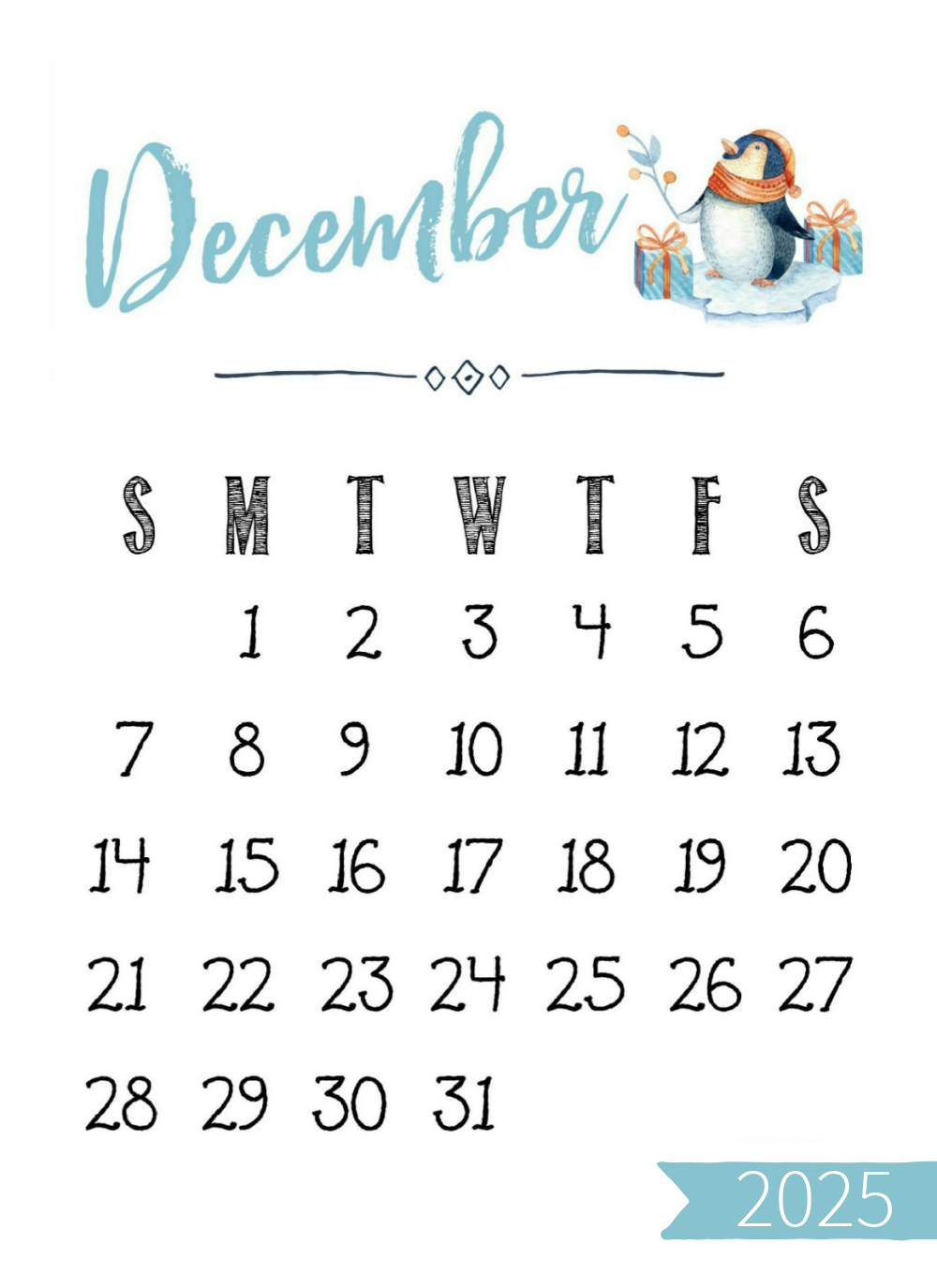 Blank Calendar Decemeber 2025