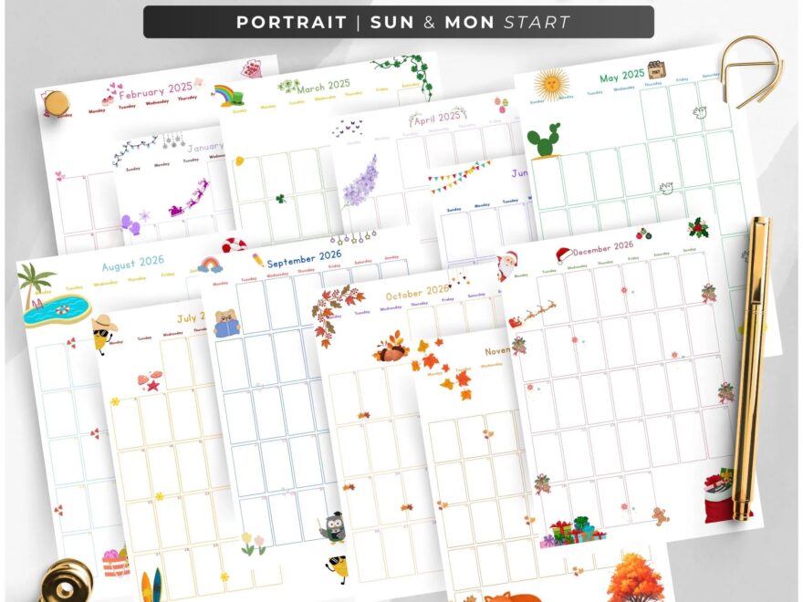 2025 Calendar Printable Cute Kids Calendar 2025 Wall Calendar PDF Editable Calendar Kids Monthly Planner Homeschool Calendars Animated Etsy