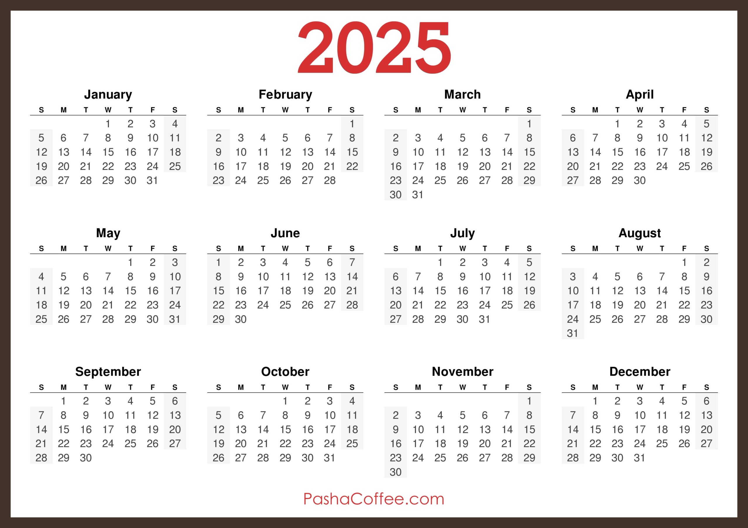Blank Calendar Free 2025