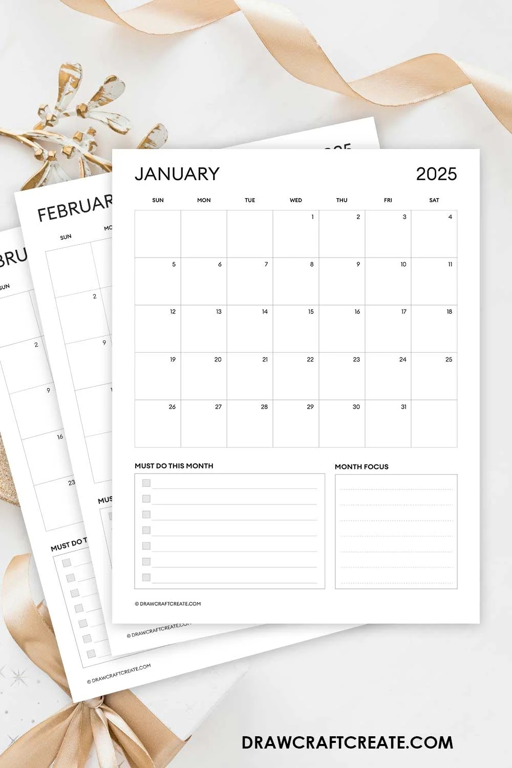 2025 Calendar Printable Free Template Vertical Draw Craft Create