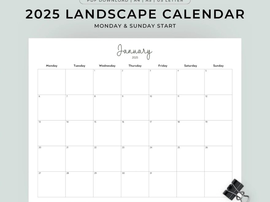 2025 Calendar Printable Landscape Minimalist Monthly Calendar 2025 Calendar Printable Etsy