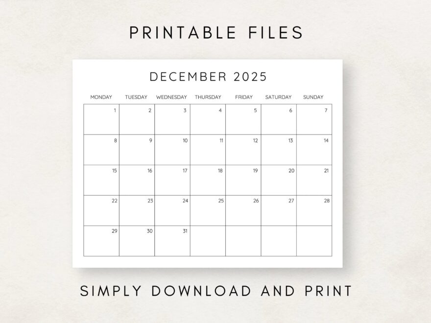 2025 Calendar Printable Monthly Calendar 2025 Fillable Calendar 2025 Planner Printable Minimalist Calendar Simple Clean Calendar Etsy