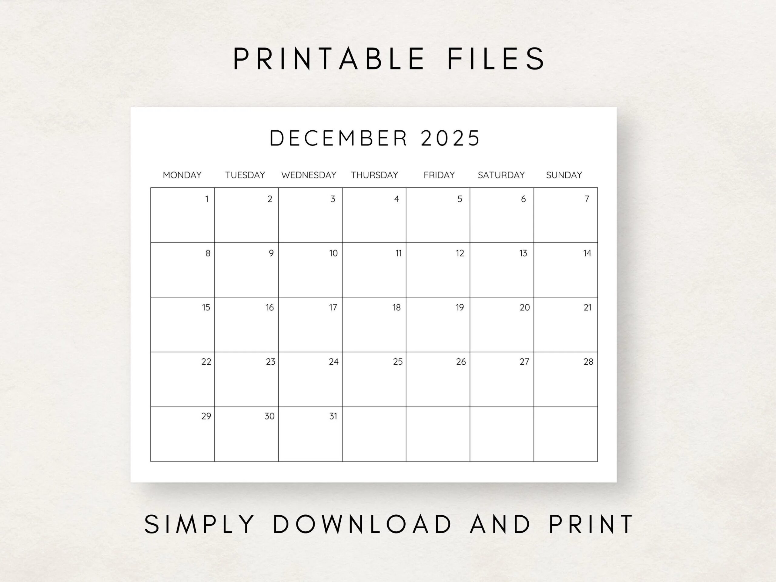 2025 Calendar Printable Monthly Calendar 2025 Fillable Calendar 2025 Planner Printable Minimalist Calendar Simple Clean Calendar Etsy