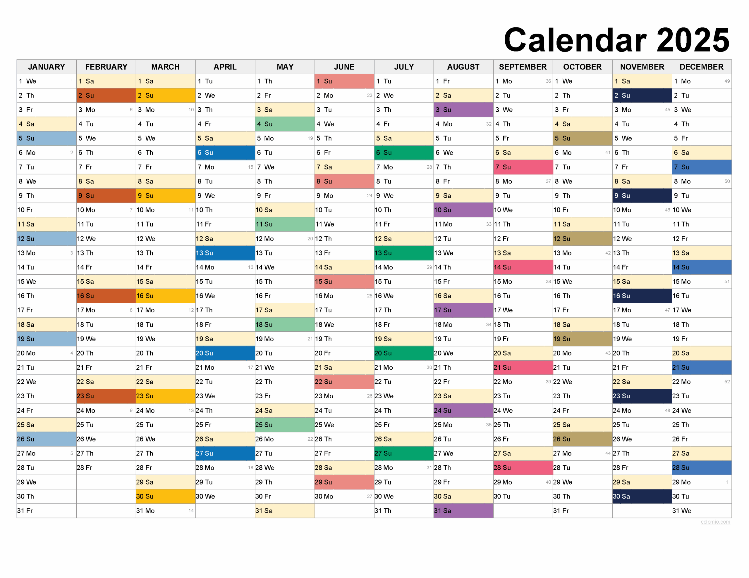 2025 Yearly Blank Calendar