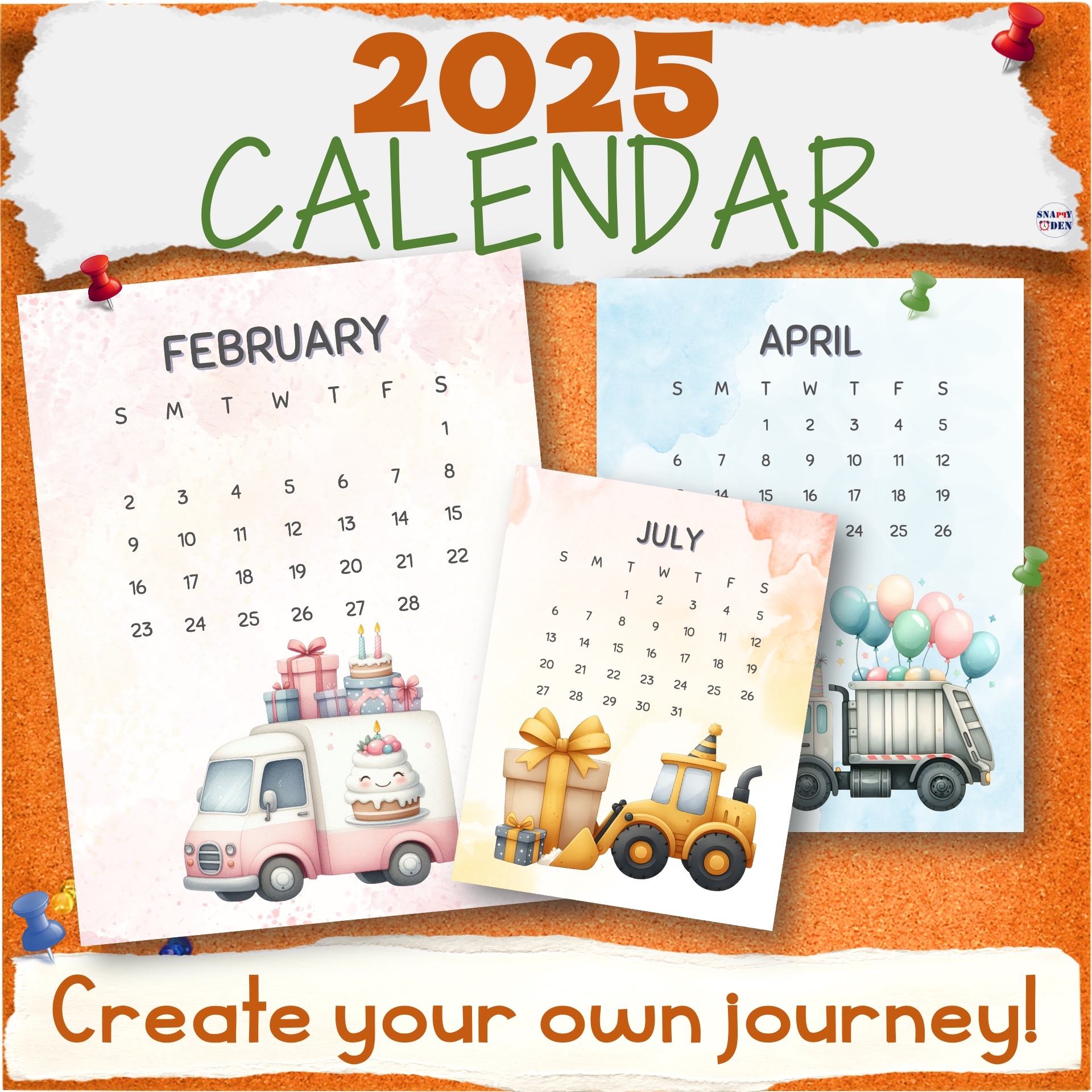 2025 Calendar Printable Portrait Template Party Vehicles Monthly Dated Calendars Made By Teachers