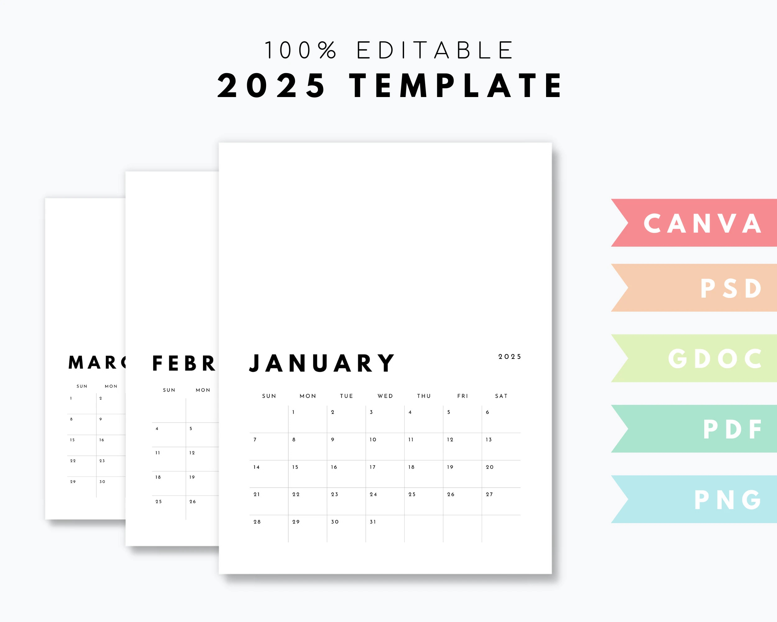 2025 Calendar Template Psd Canva Google Docs Etsy