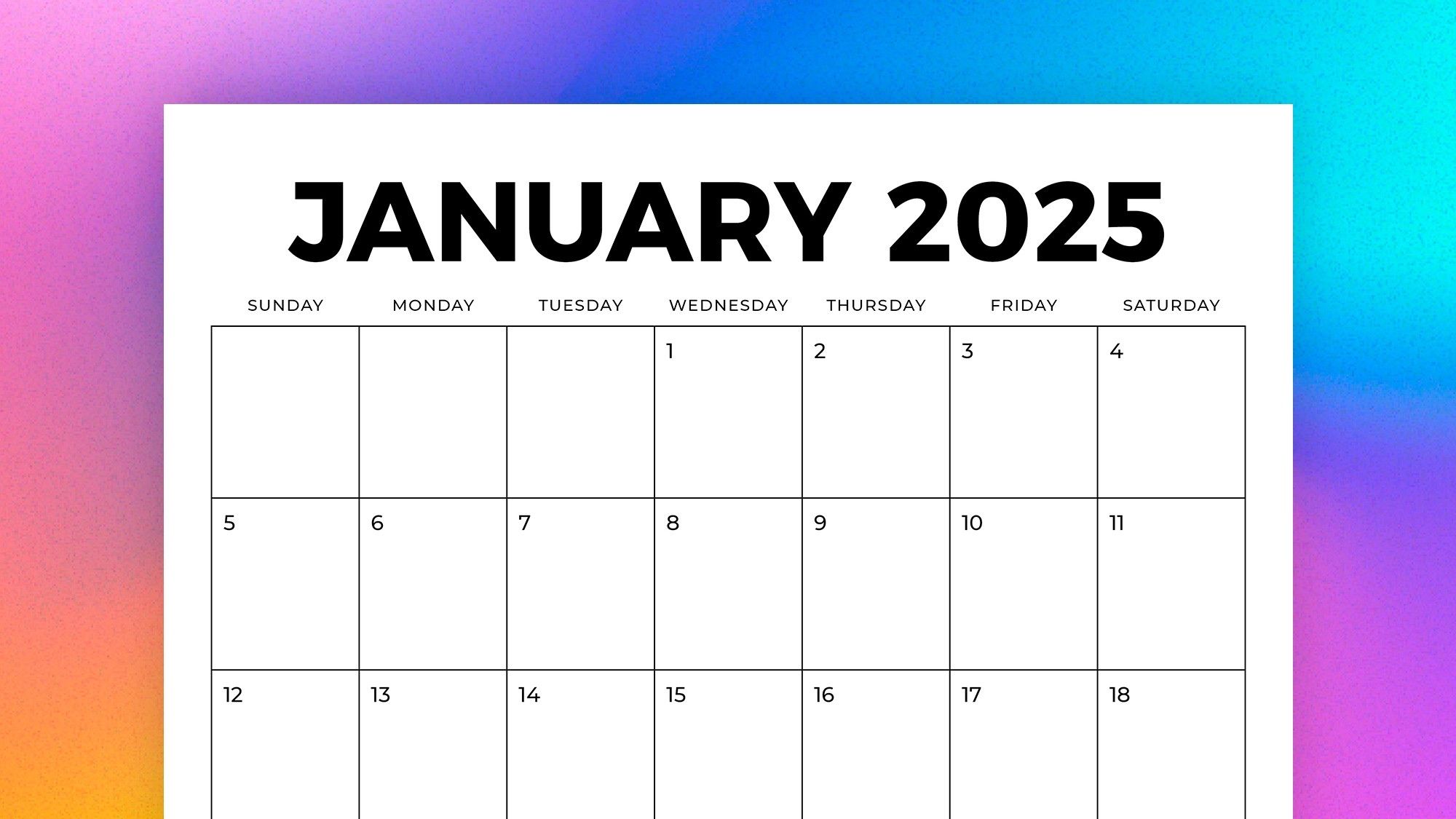 Blank Free Calendar 2025