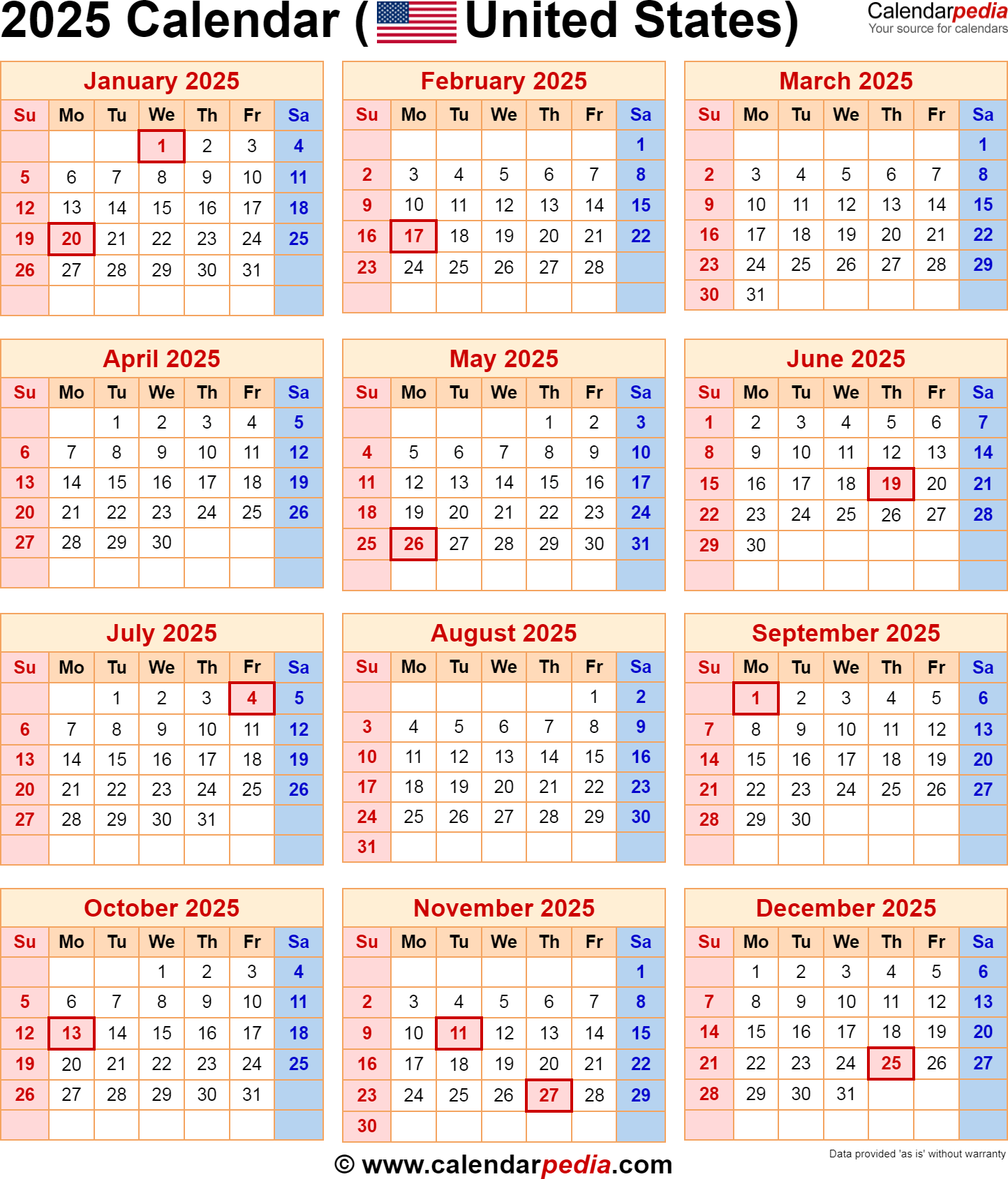 2025 Calendar With Federal Holidays 2025 Calendar With Federal Holidays