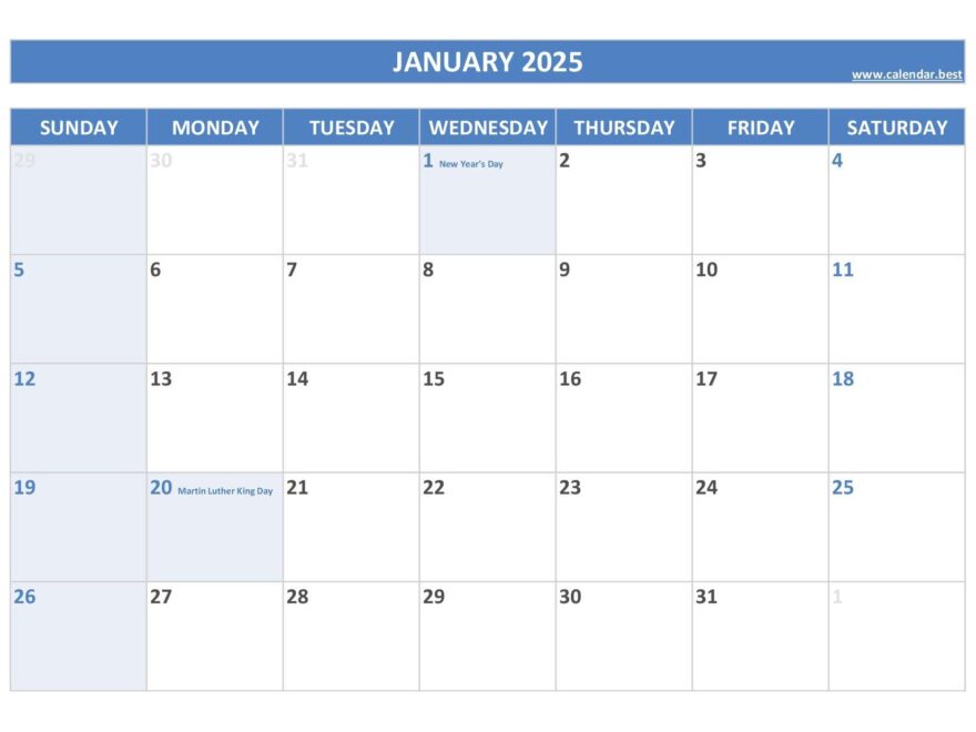 2025 Calendar With Holidays US Federal Holidays
