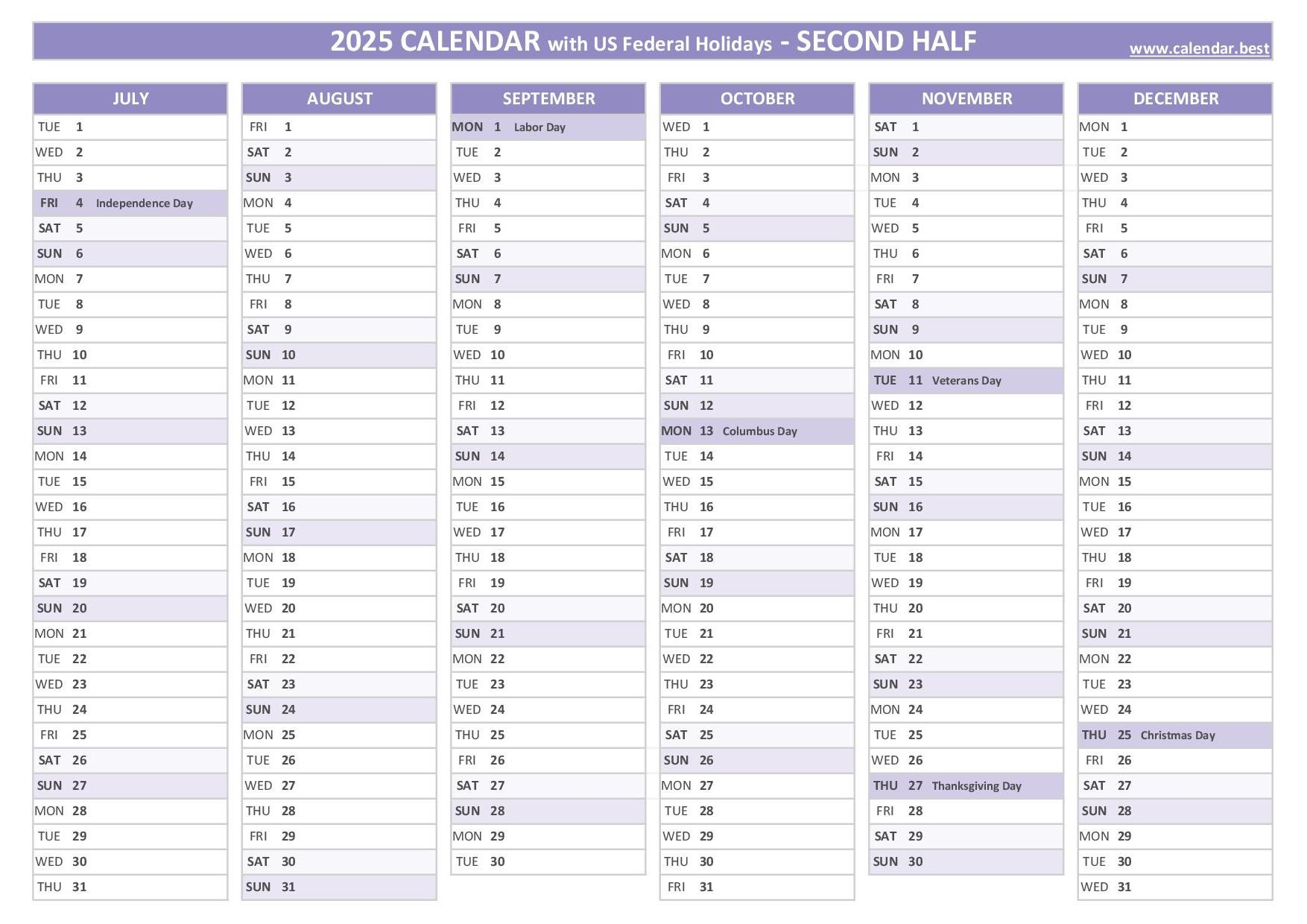 2025 Calendar With Holidays US Federal Holidays 