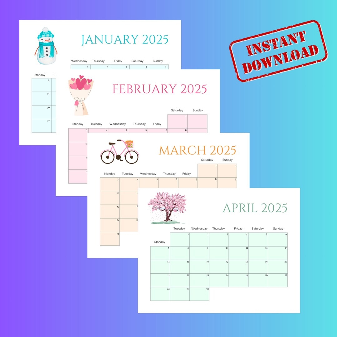 2025 Calender Cute Calendar Homeschool Calendar Blank Calendar 2025 Planner 2025 Desk Calendar 2025 Wall Calendar Calendar Pdf Etsy