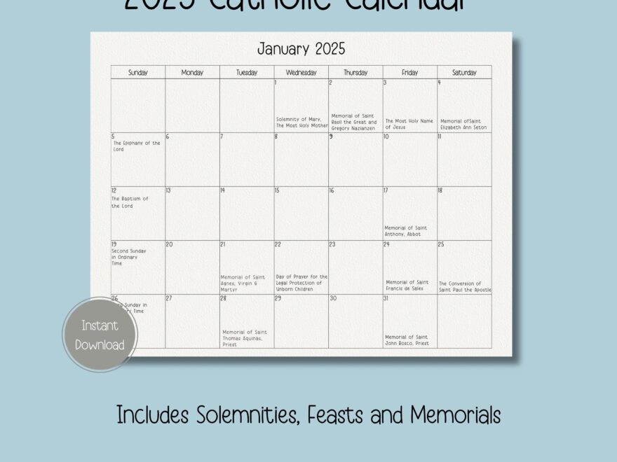 2025 Catholic Calendar Printable Catholic Calendar Feasts Memorials Solemnities 12 Month Calendar Liturgical Calendar Etsy