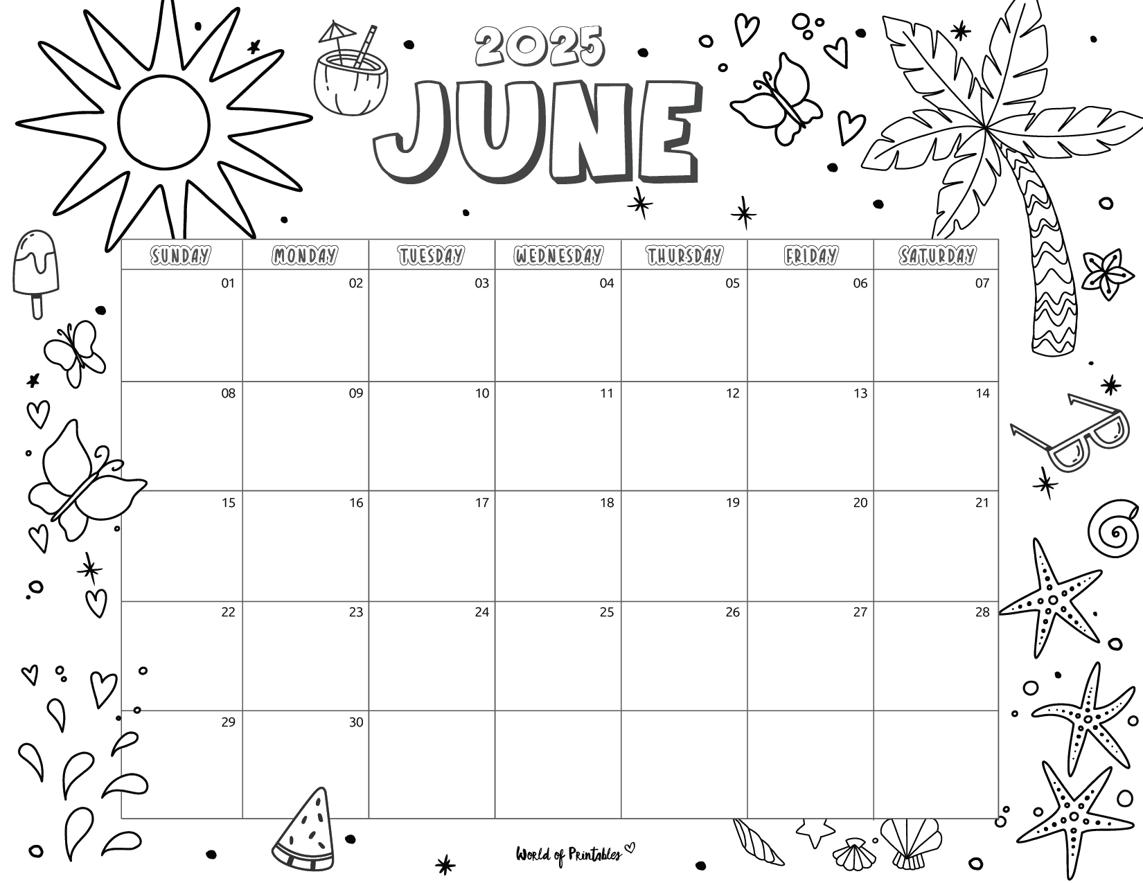 Blank Calendar 2025 Summer